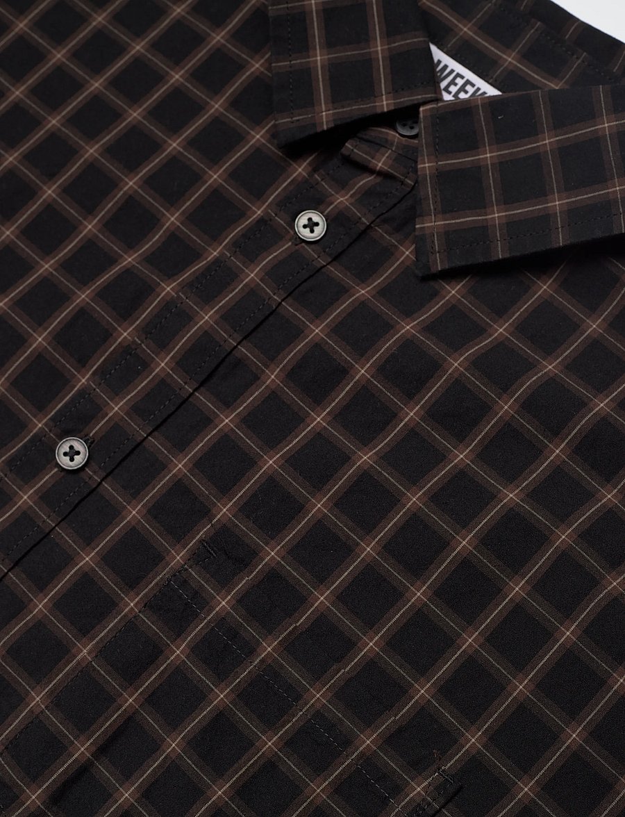 Weekday - Boxy Long-Sleeved Cotton Poplin Shirt - karierte hemden - black - 3