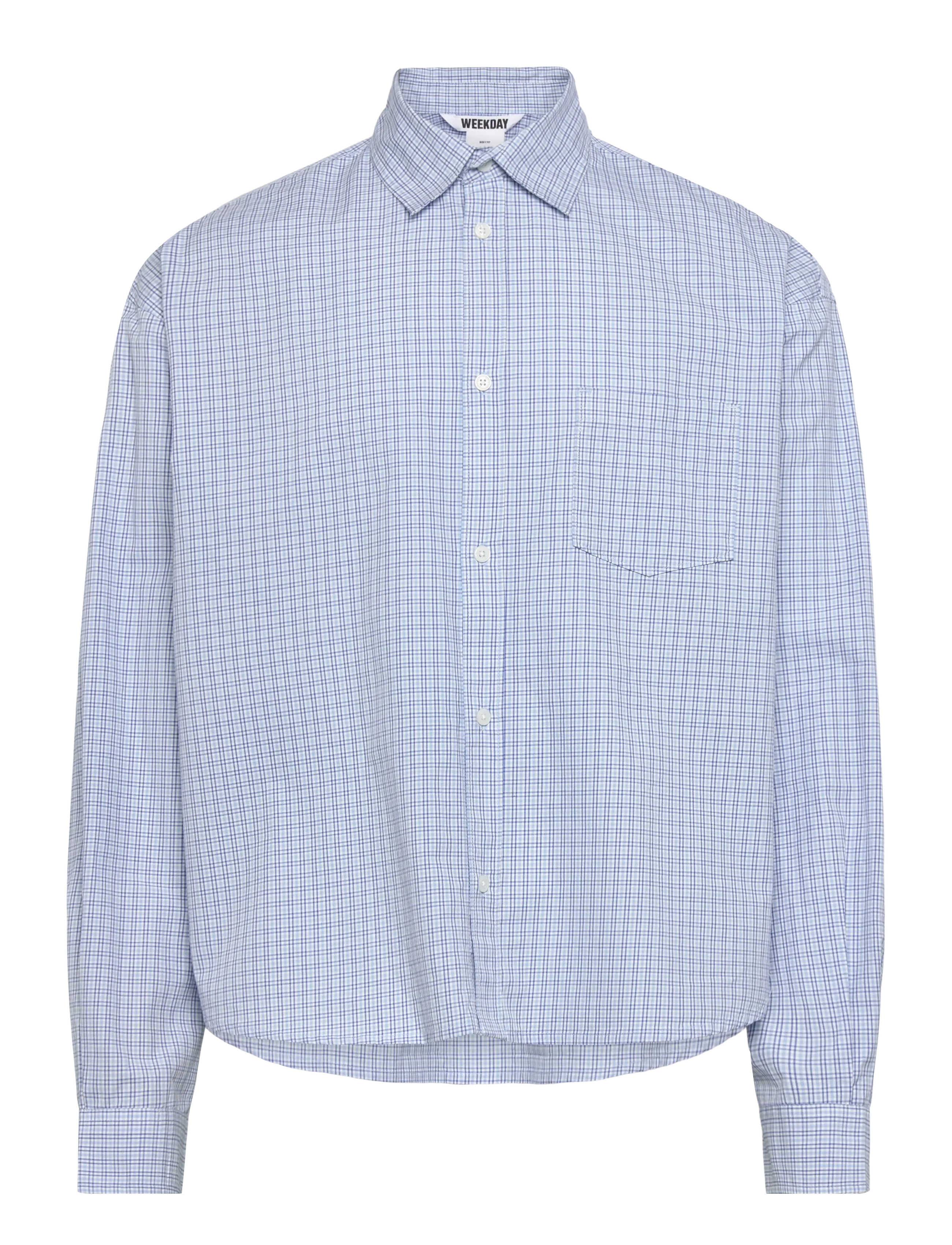 Weekday Boxy Long-Sleeved Cotton Poplin Shirt - Clothing - BLUE CHECK / blue