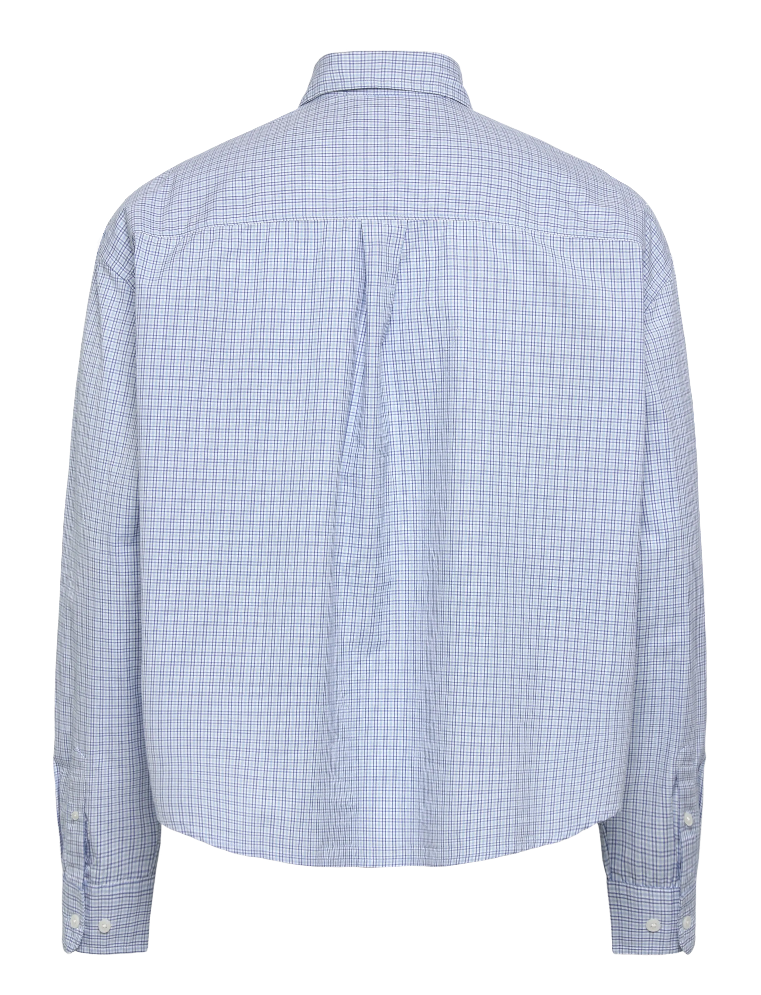 Weekday - Boxy Long-Sleeved Cotton Poplin Shirt - ternede skjorter - blue check - 1