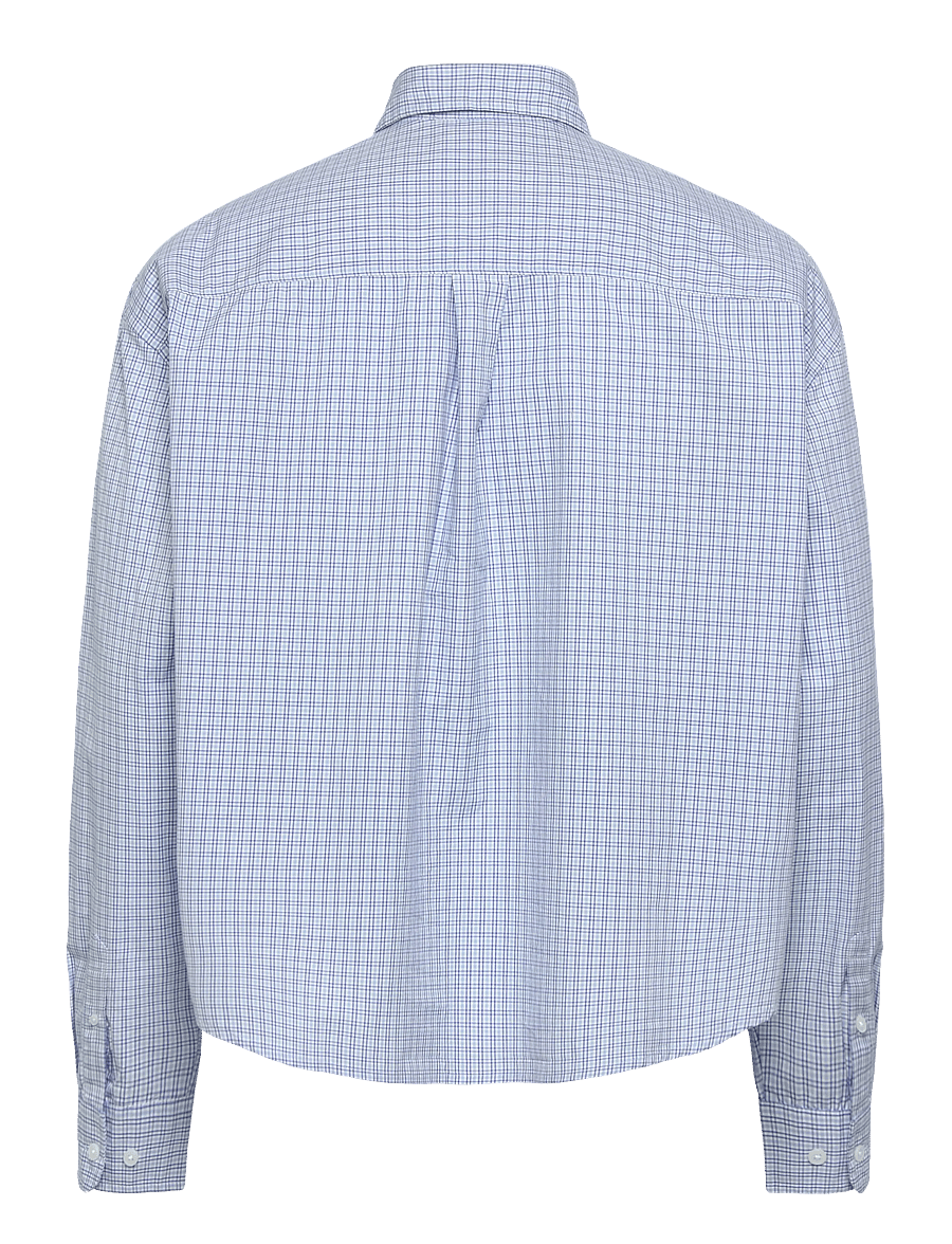 Weekday - Boxy Long-Sleeved Cotton Poplin Shirt - ternede skjorter - blue check - 1