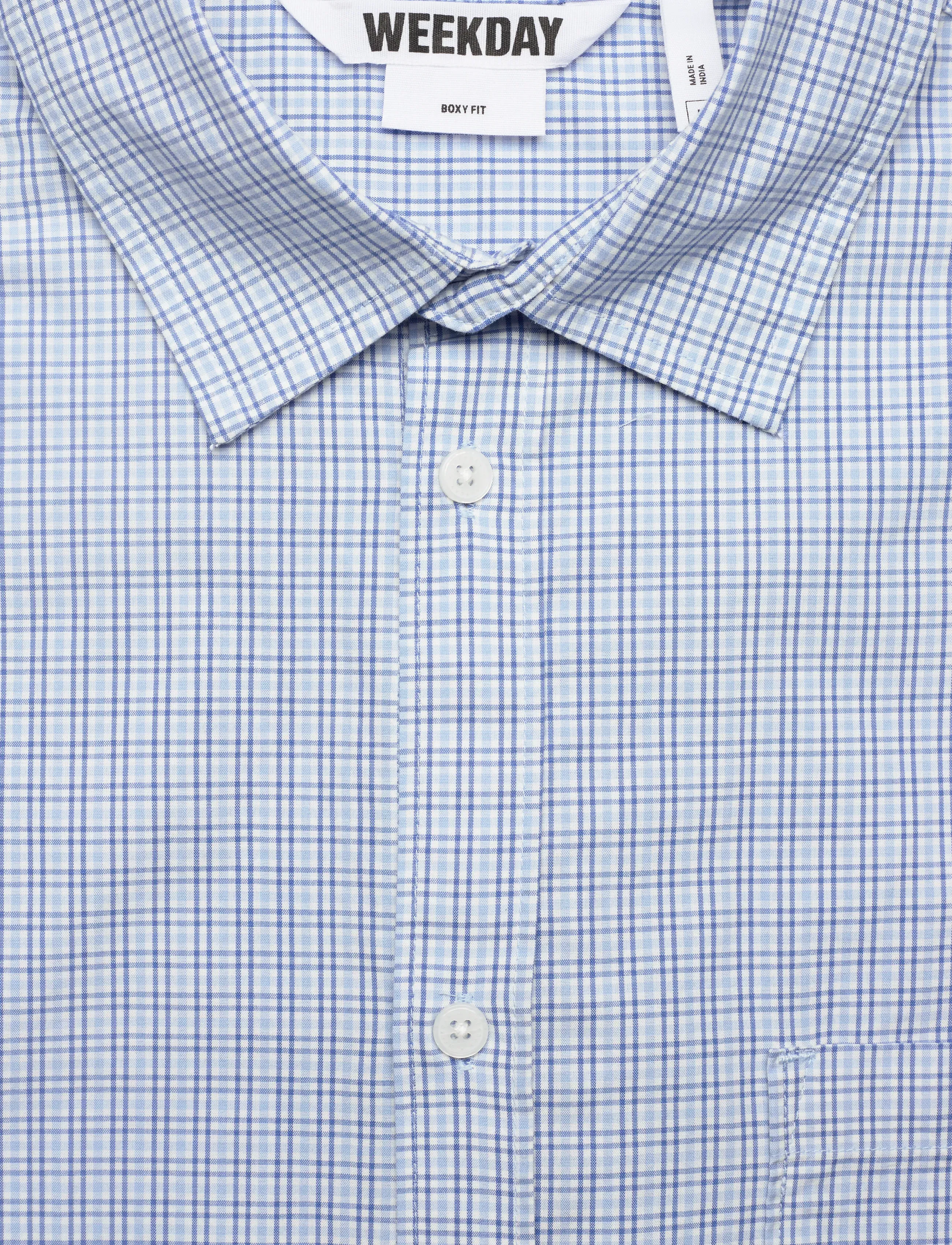 Weekday - Boxy Long-Sleeved Cotton Poplin Shirt - ternede skjorter - blue check - 2