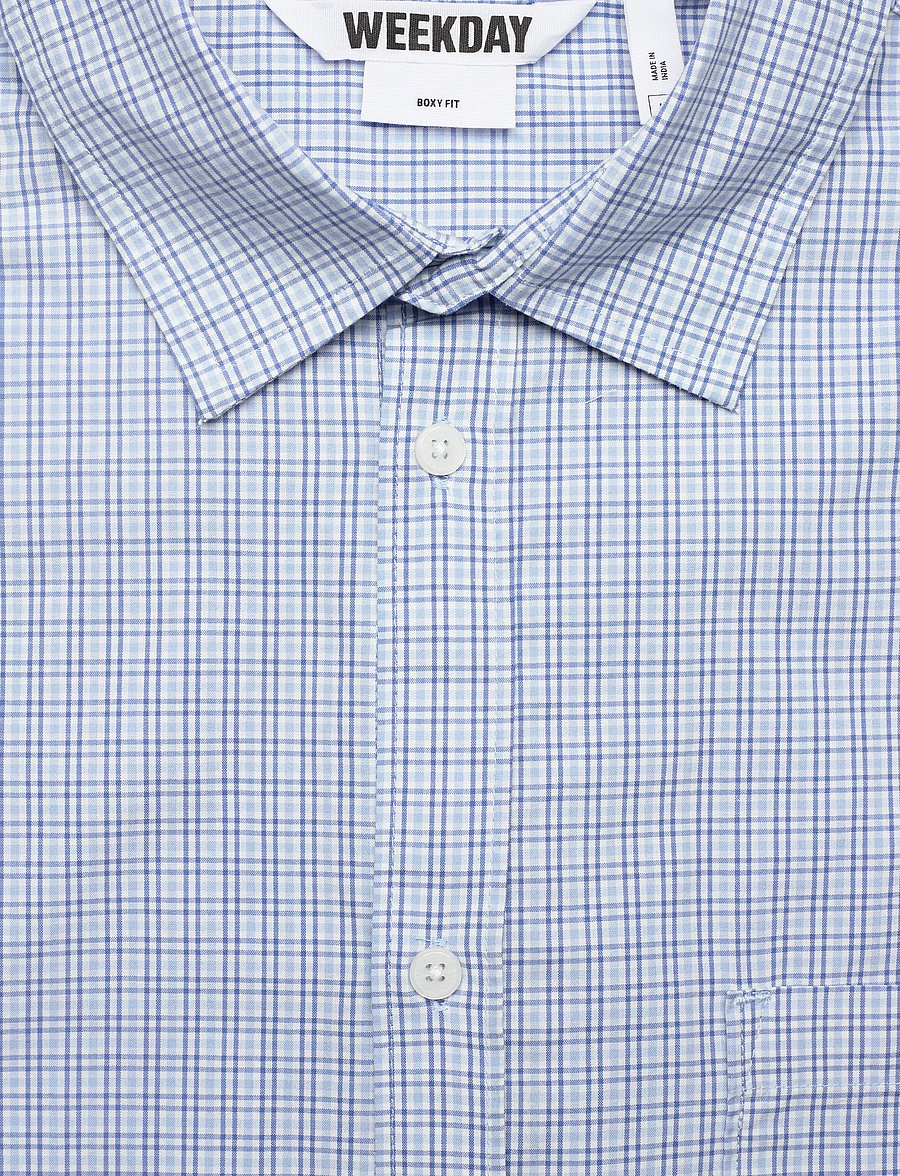 Weekday - Boxy Long-Sleeved Cotton Poplin Shirt - ternede skjorter - blue check - 2