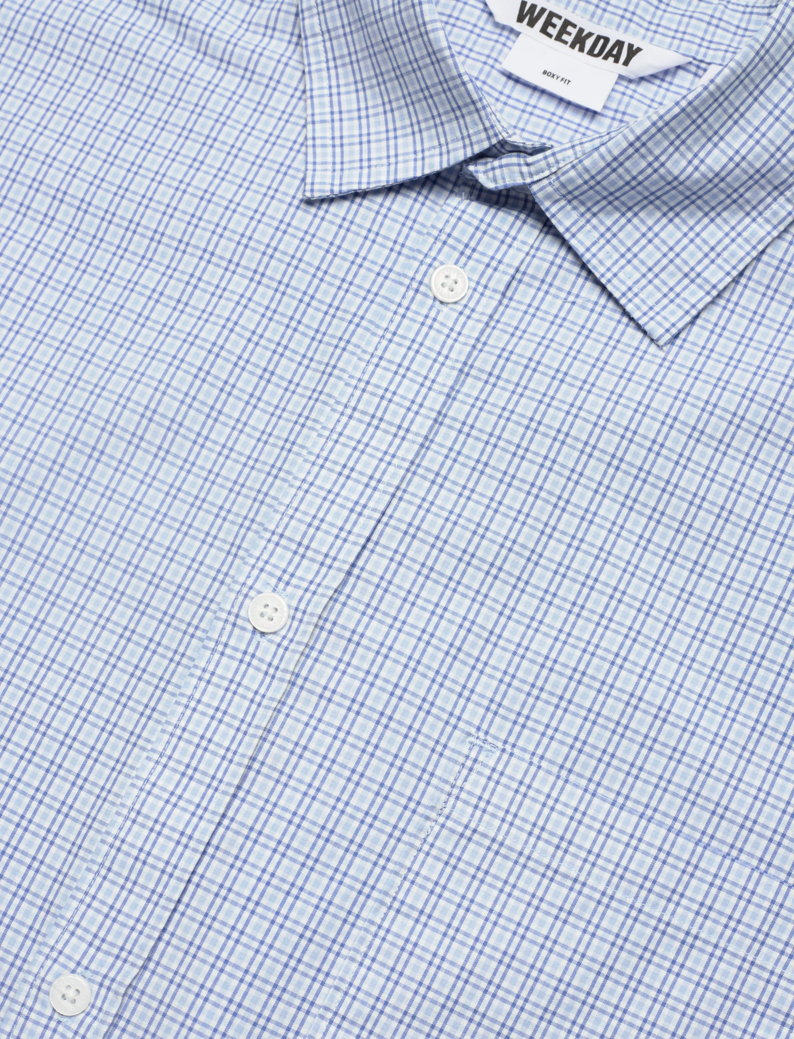 Weekday - Boxy Long-Sleeved Cotton Poplin Shirt - chemises à carreaux - blue check - 3