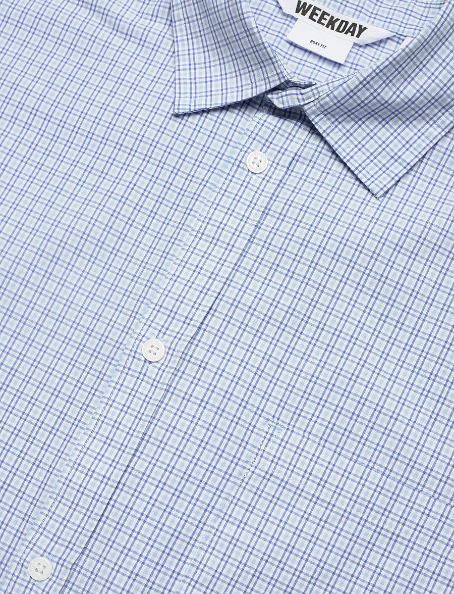Weekday - Boxy Long-Sleeved Cotton Poplin Shirt - ternede skjorter - blue check - 3