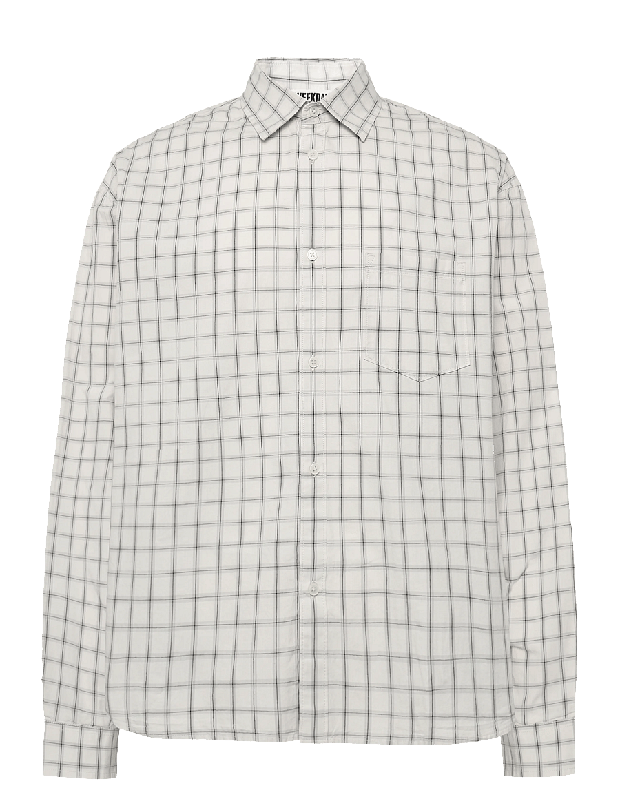 Weekday - Boxy Long-Sleeved Cotton Poplin Shirt - rūtaini krekli - mole dusty light - 0