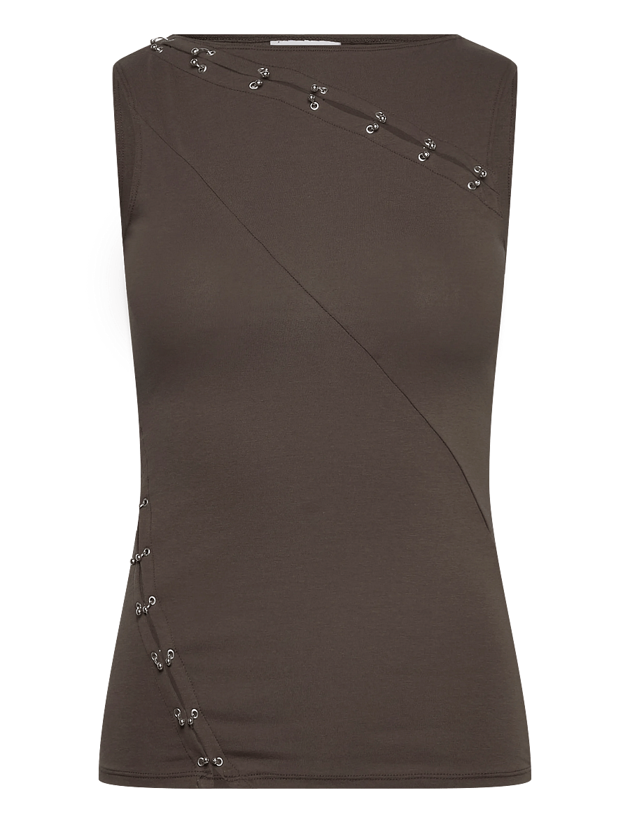 Weekday - Avril Piercing Top - sleeveless tops - khaki green dark - 0