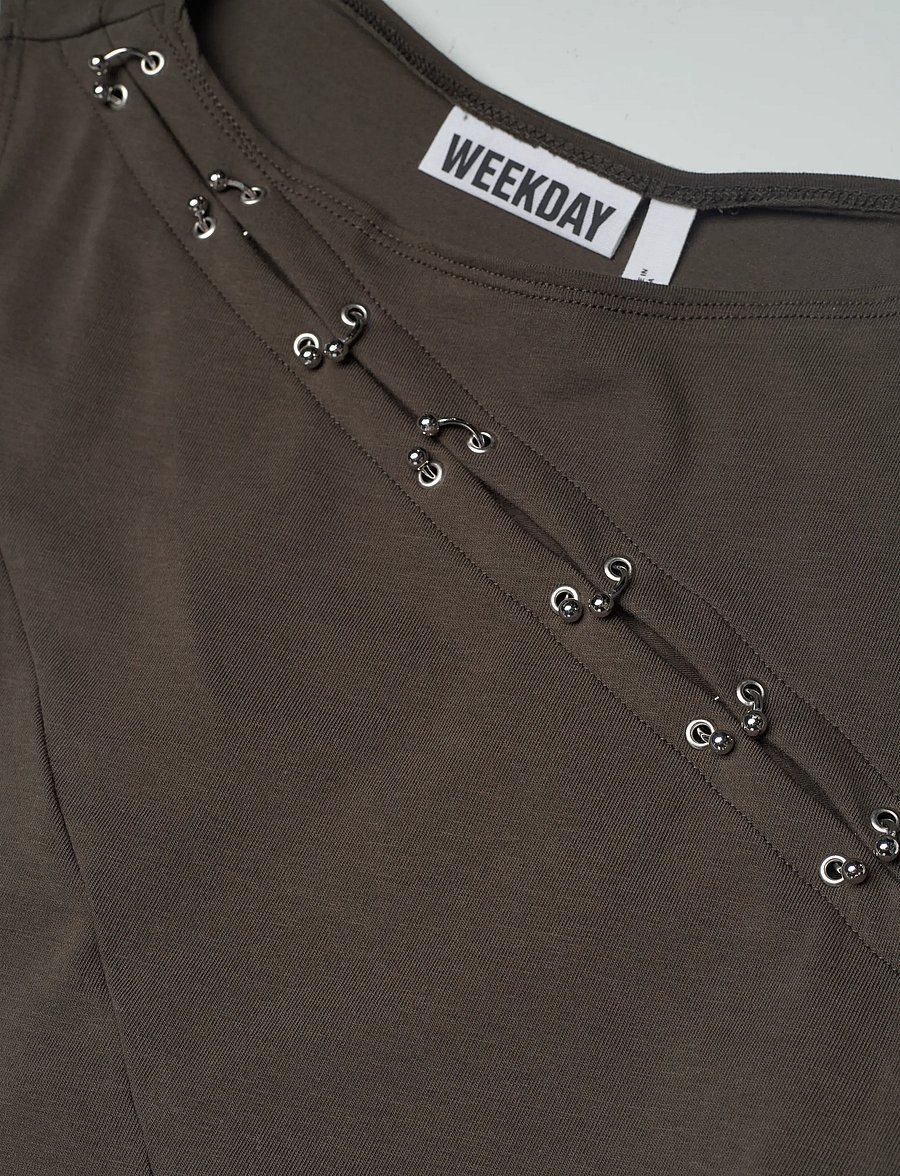 Weekday - Avril Piercing Top - sleeveless tops - khaki green dark - 2