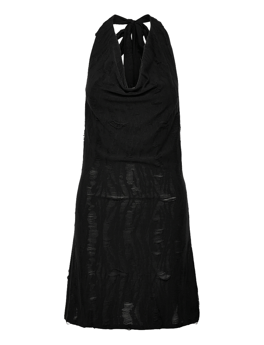 Weekday - Cowl-Neck Jacquard Halter Mini Dress - summer dresses - black - 0