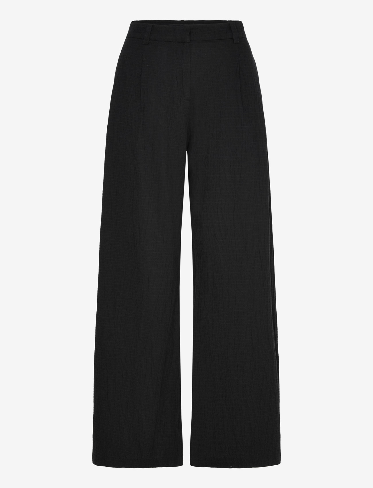Weekday - Crinkled Cotton Trousers - bukser med brede ben - black - 0