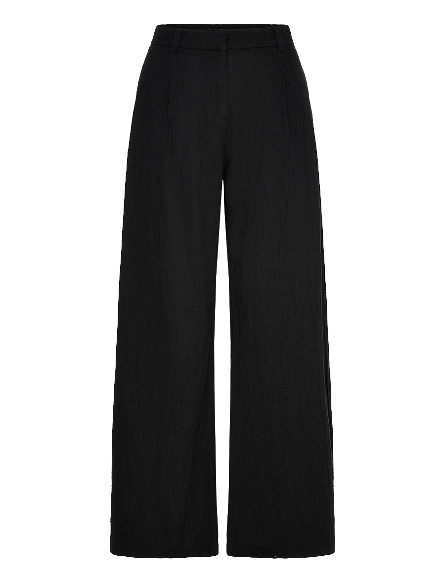 Weekday - Crinkled Cotton Trousers - wide leg trousers - black - 1