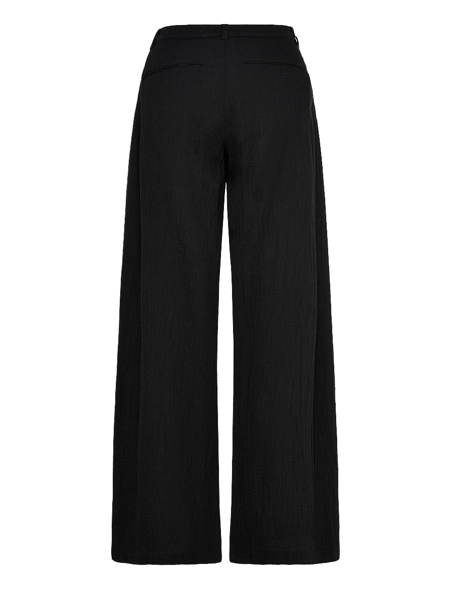 Weekday - Crinkled Cotton Trousers - wide leg trousers - black - 2