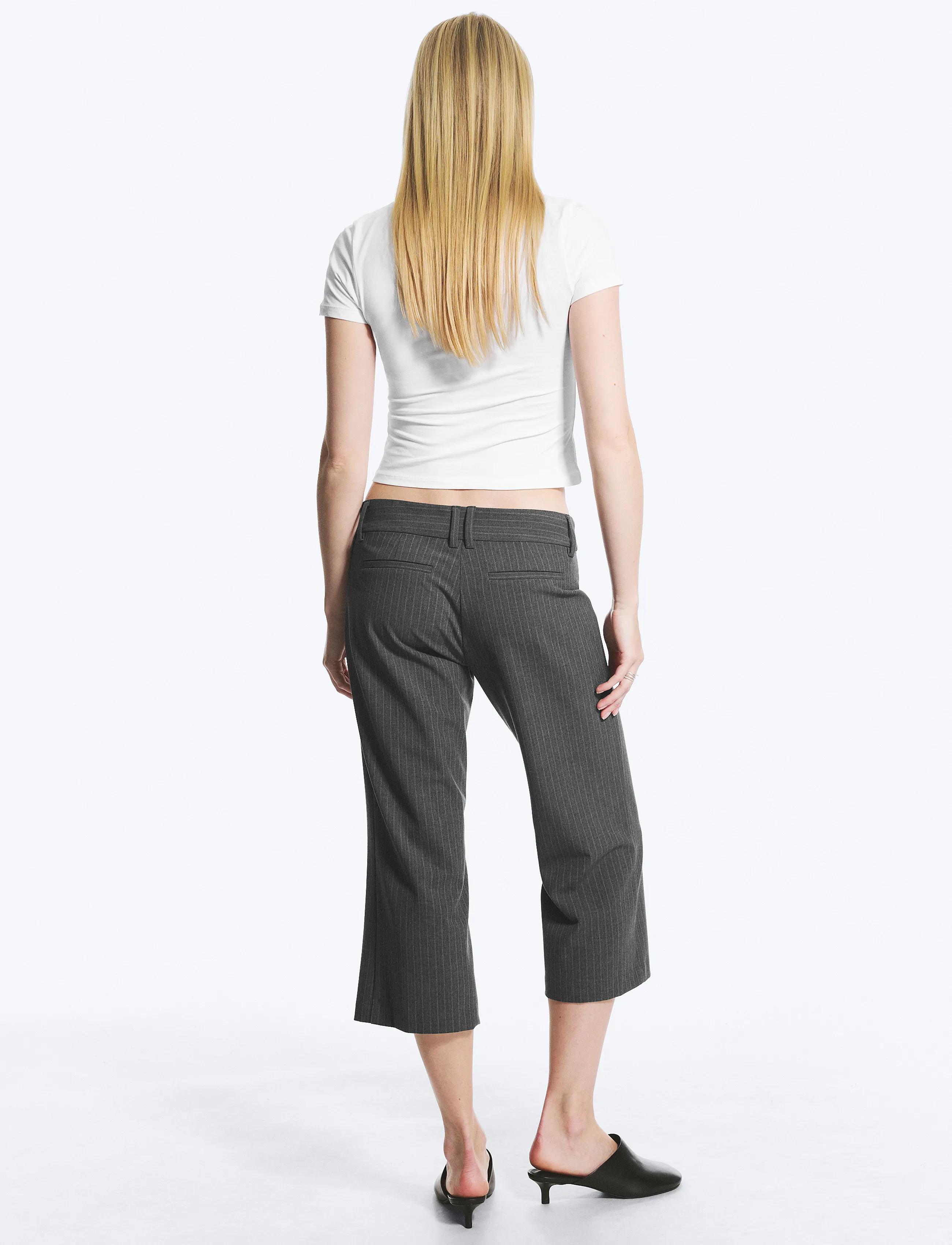 Weekday - Flared Capri Suiting Trousers - schlaghosen - grey pinstripe - 3