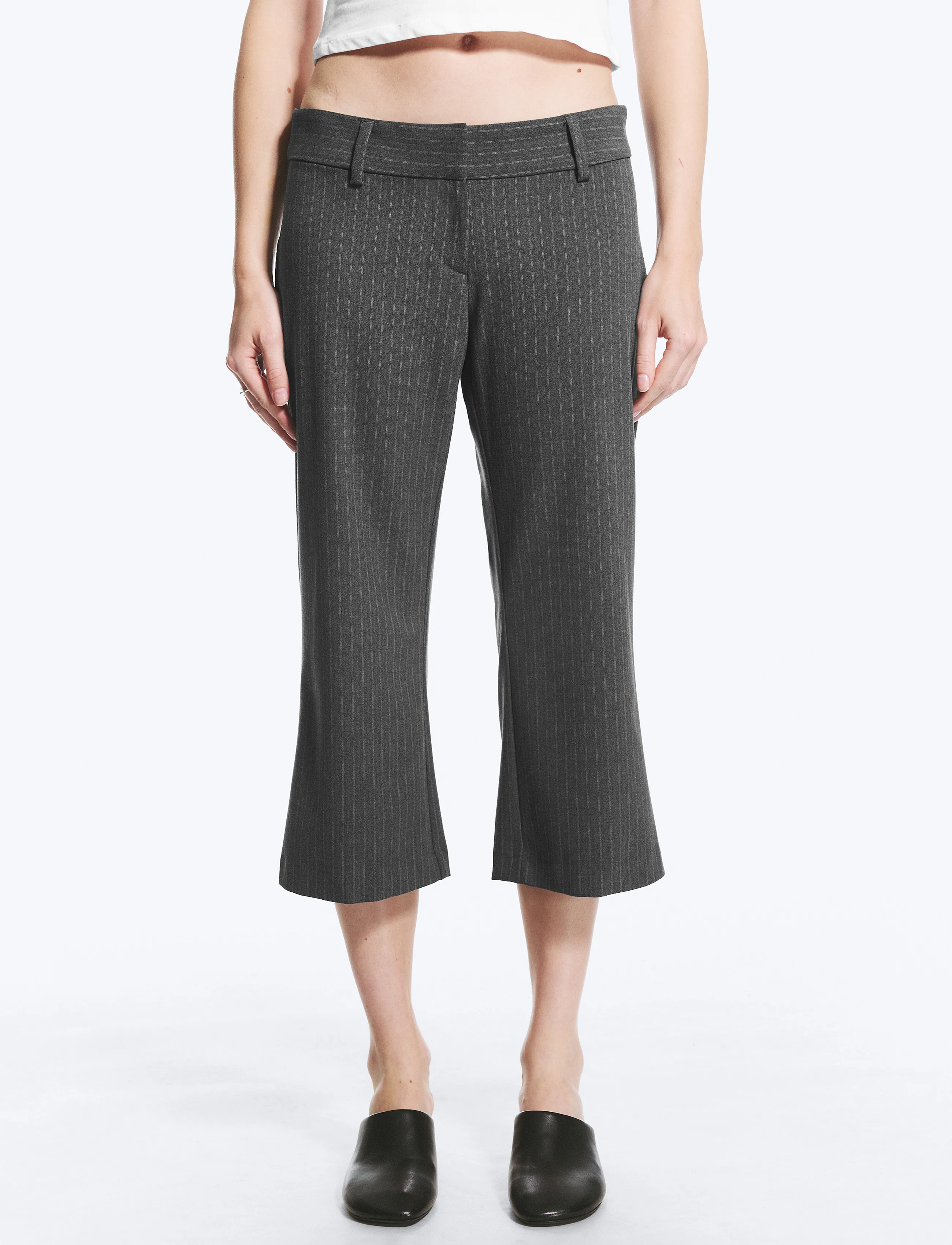 Weekday - Flared Capri Suiting Trousers - schlaghosen - grey pinstripe - 4