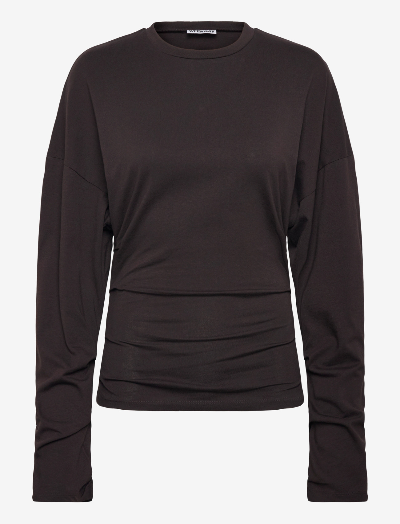 Weekday - Pleated Long-Sleeved Top - long-sleeved tops - dark brown - 0