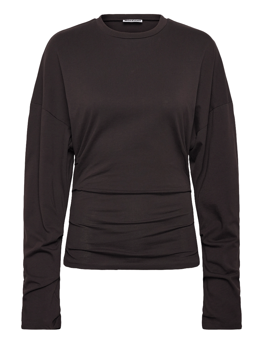 Weekday - Pleated Long-Sleeved Top - langærmede toppe - dark brown - 0