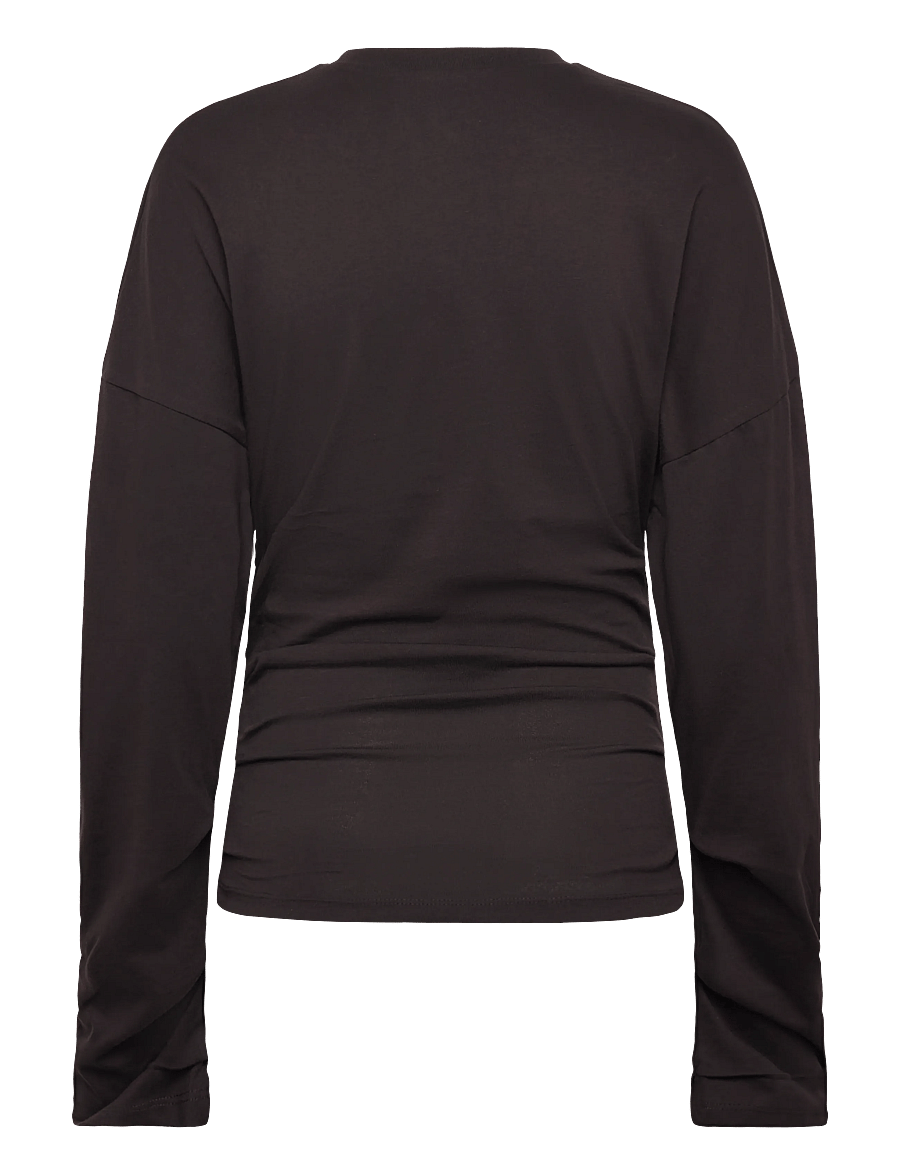 Weekday - Pleated Long-Sleeved Top - langærmede toppe - dark brown - 1