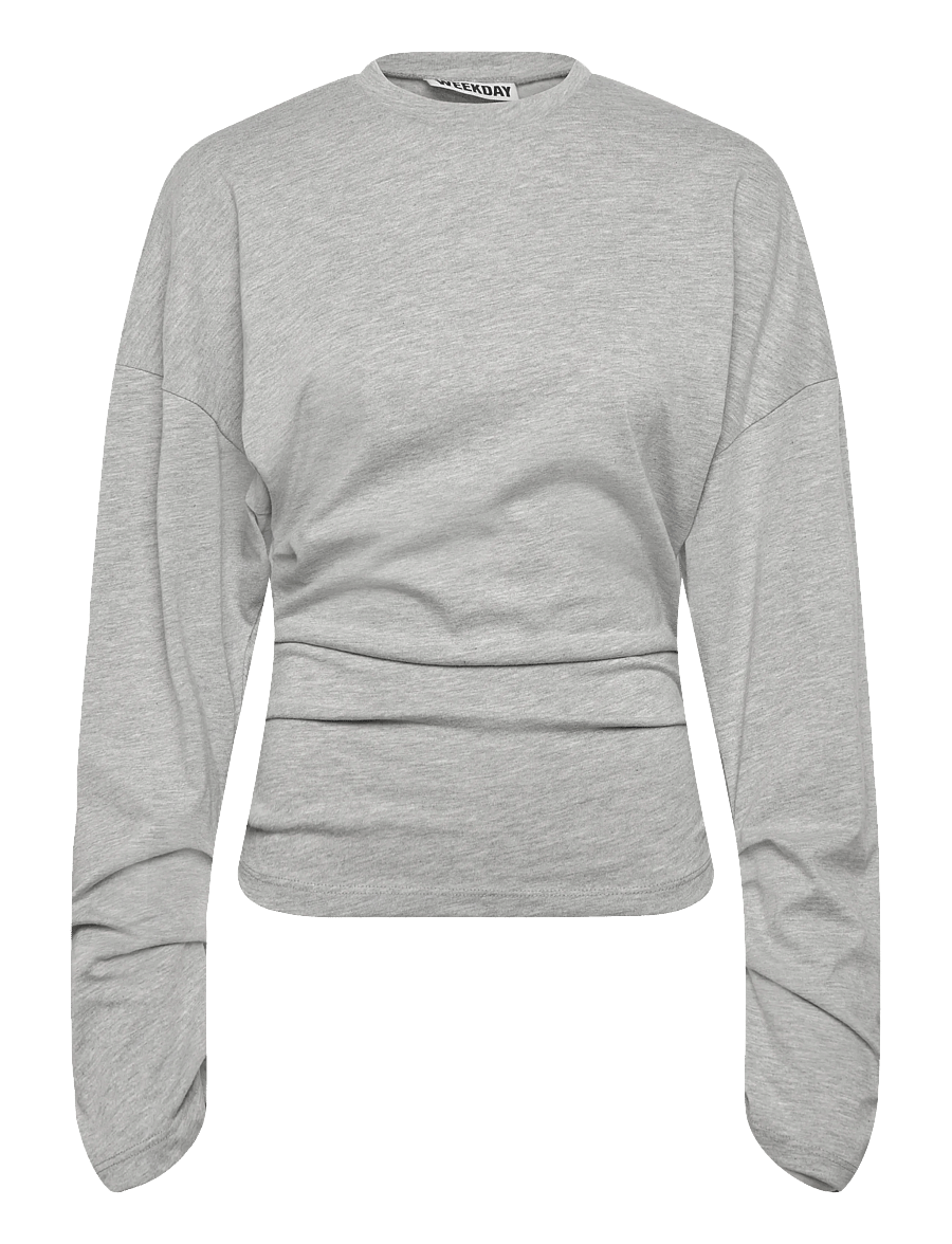 Weekday - Pleated Long-Sleeved Top - långärmade toppar - grey melange - 0