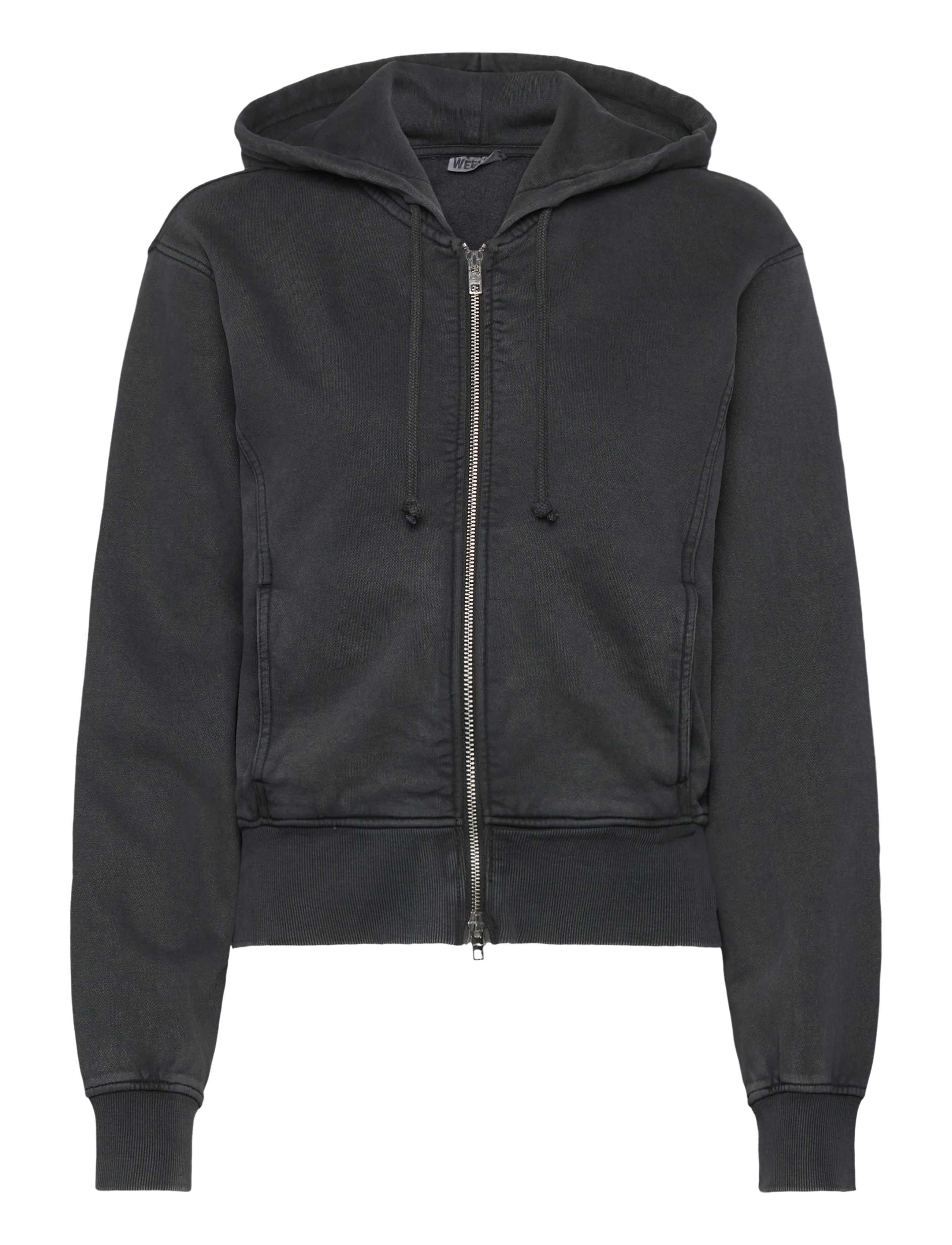 Weekday Cinched Cotton Zip Hoodie - Sweatshirts - WASHED BLACK / black