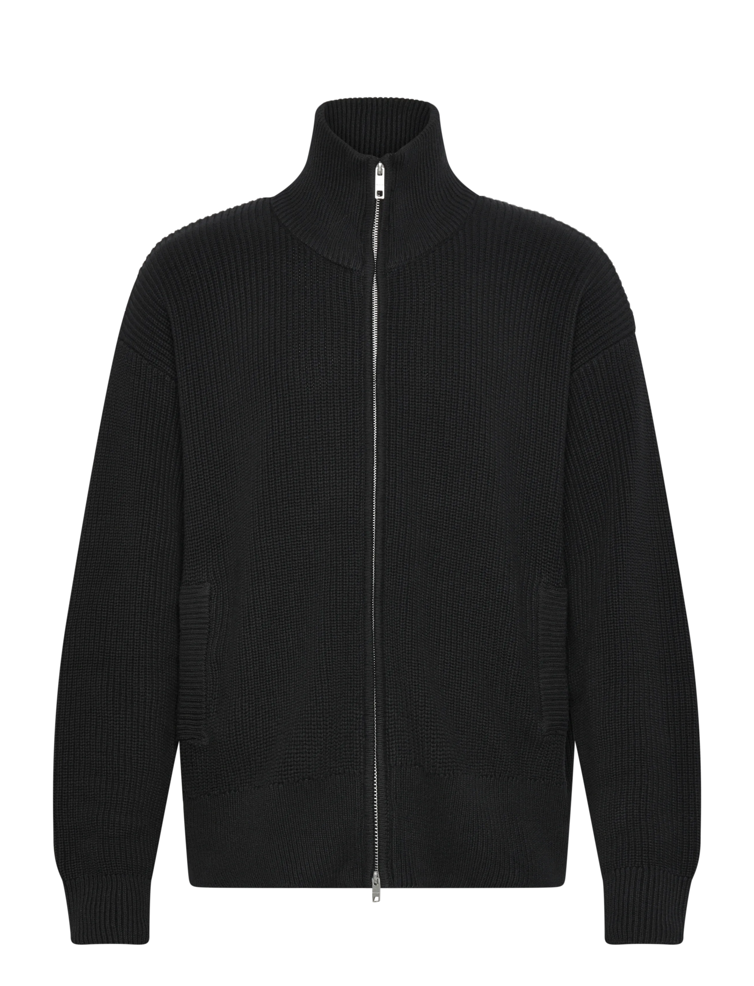 Weekday Relaxed High-Neck Zip Knit Cardigan - Spring Wardrobe - BLACK / black