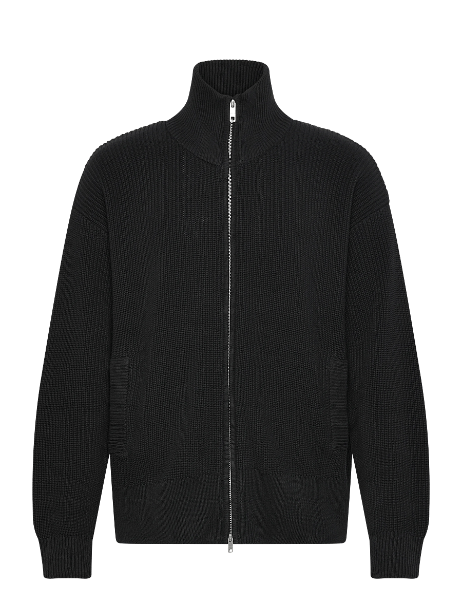 Weekday - Relaxed High-Neck Zip Knit Cardigan - pullover mit durchgehendem reißverschluss - black - 0