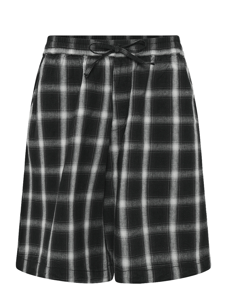 Weekday - Linenblend Shorts - linen shorts - black check - 1
