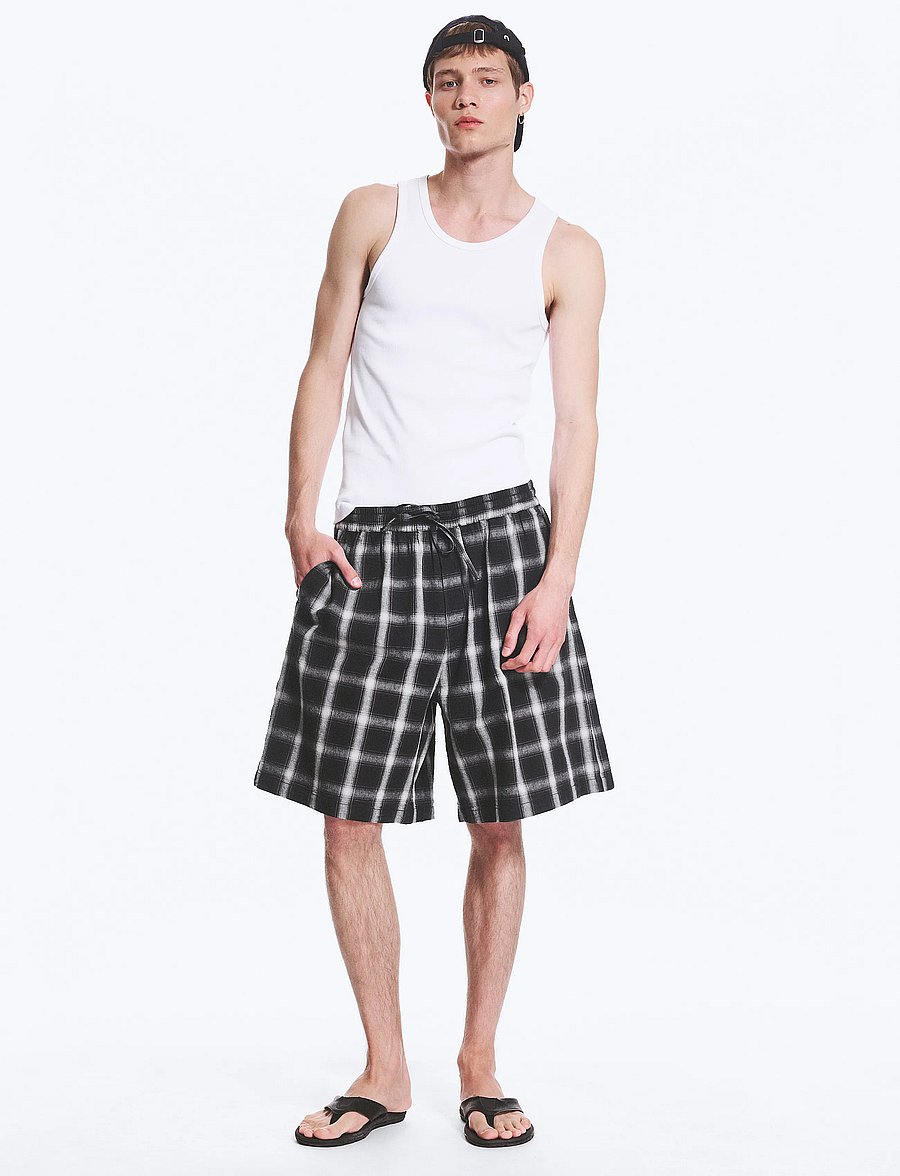 Weekday - Linenblend Shorts - linen shorts - black check - 0