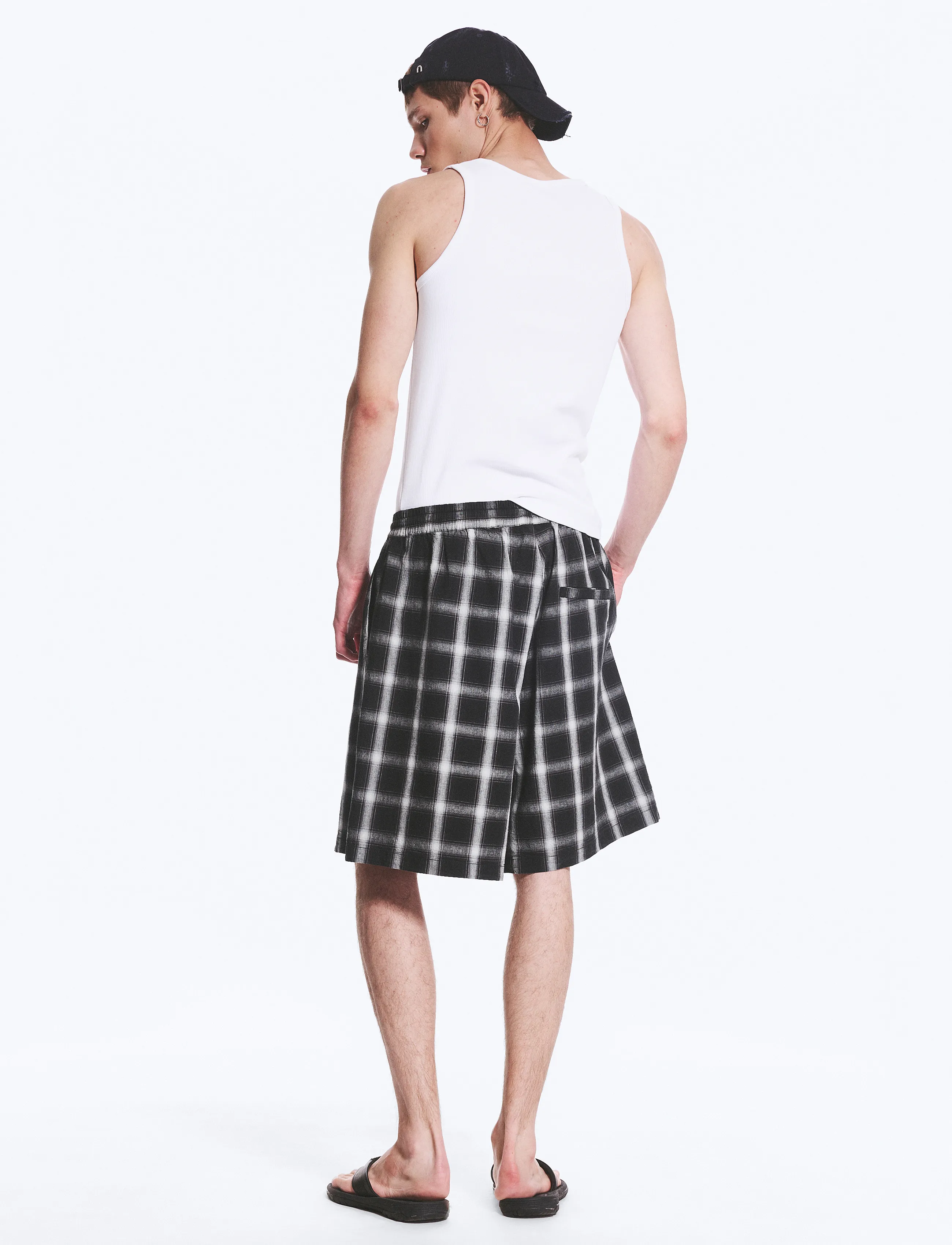 Weekday - Linenblend Shorts - linneshorts - black check - 3
