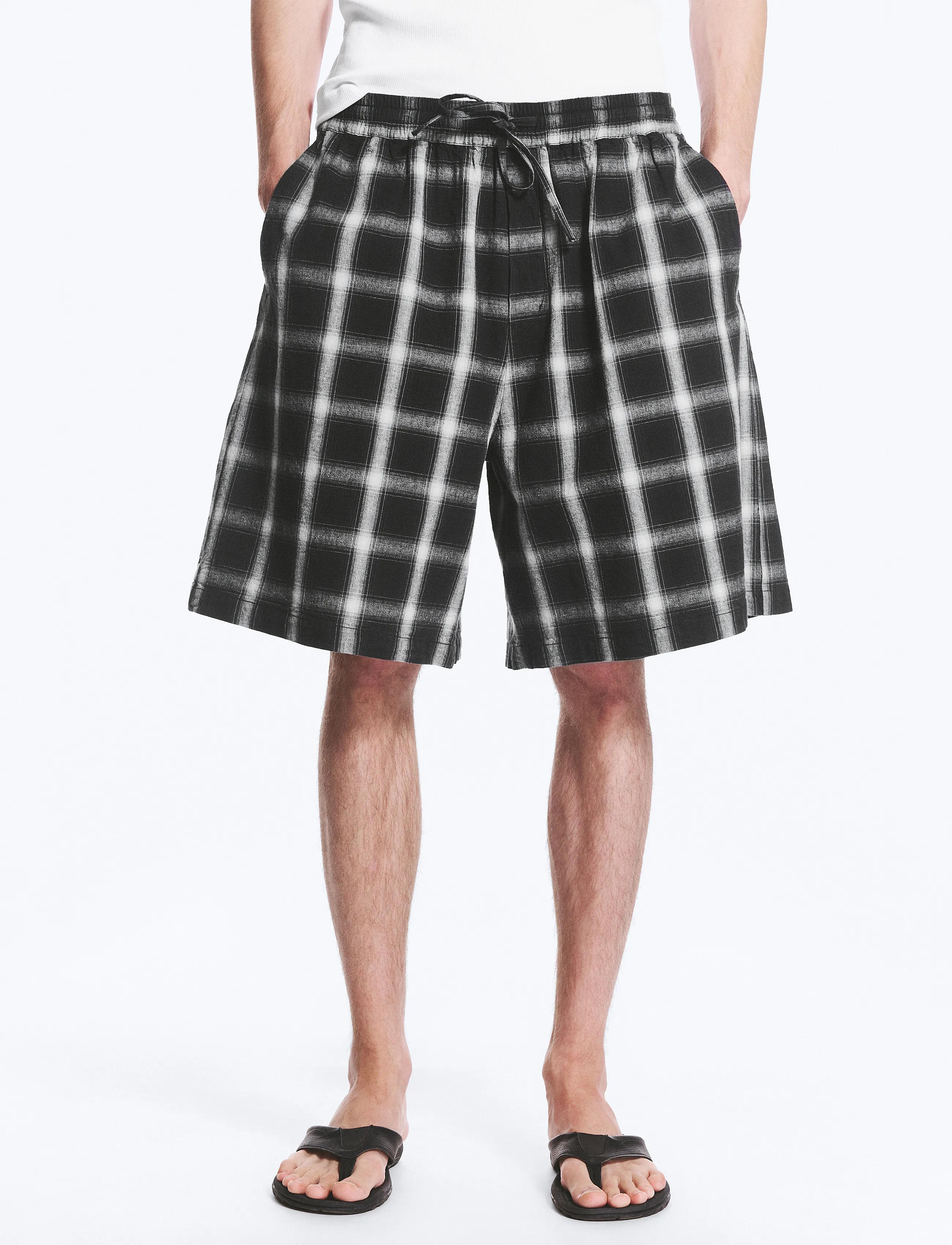 Weekday - Linenblend Shorts - linneshorts - black check - 4