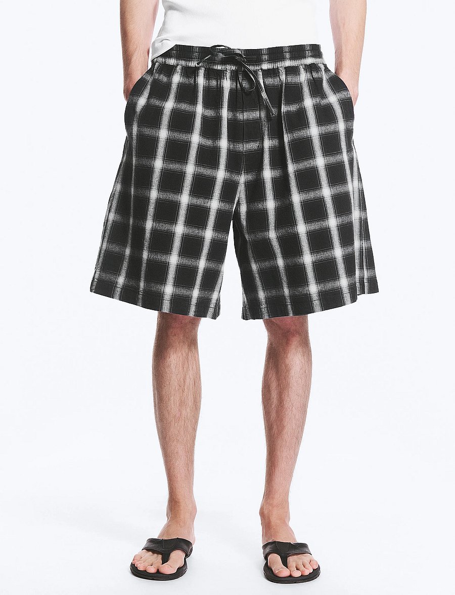 Weekday - Linenblend Shorts - linen shorts - black check - 4