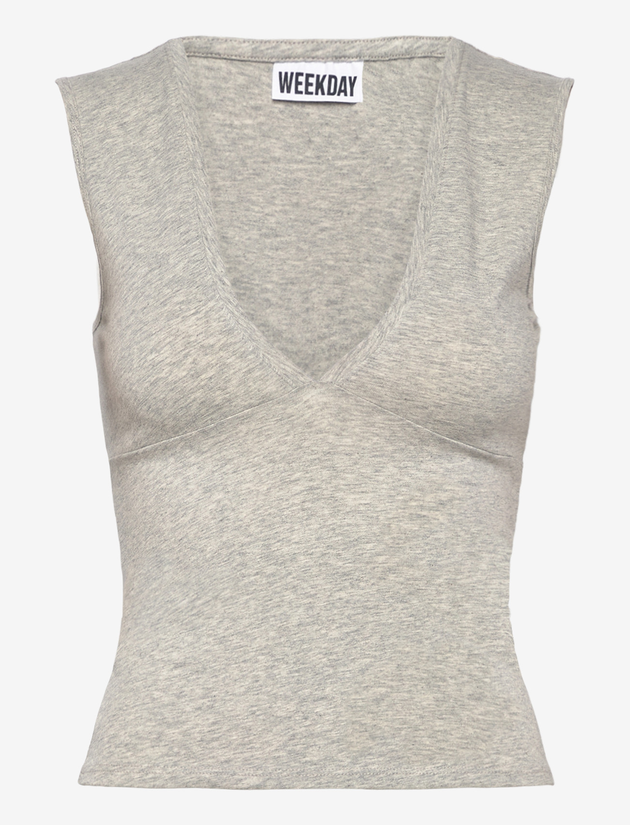 Weekday - V Neck Shortsleeve Top - linnen - grey melange dusty l - 0