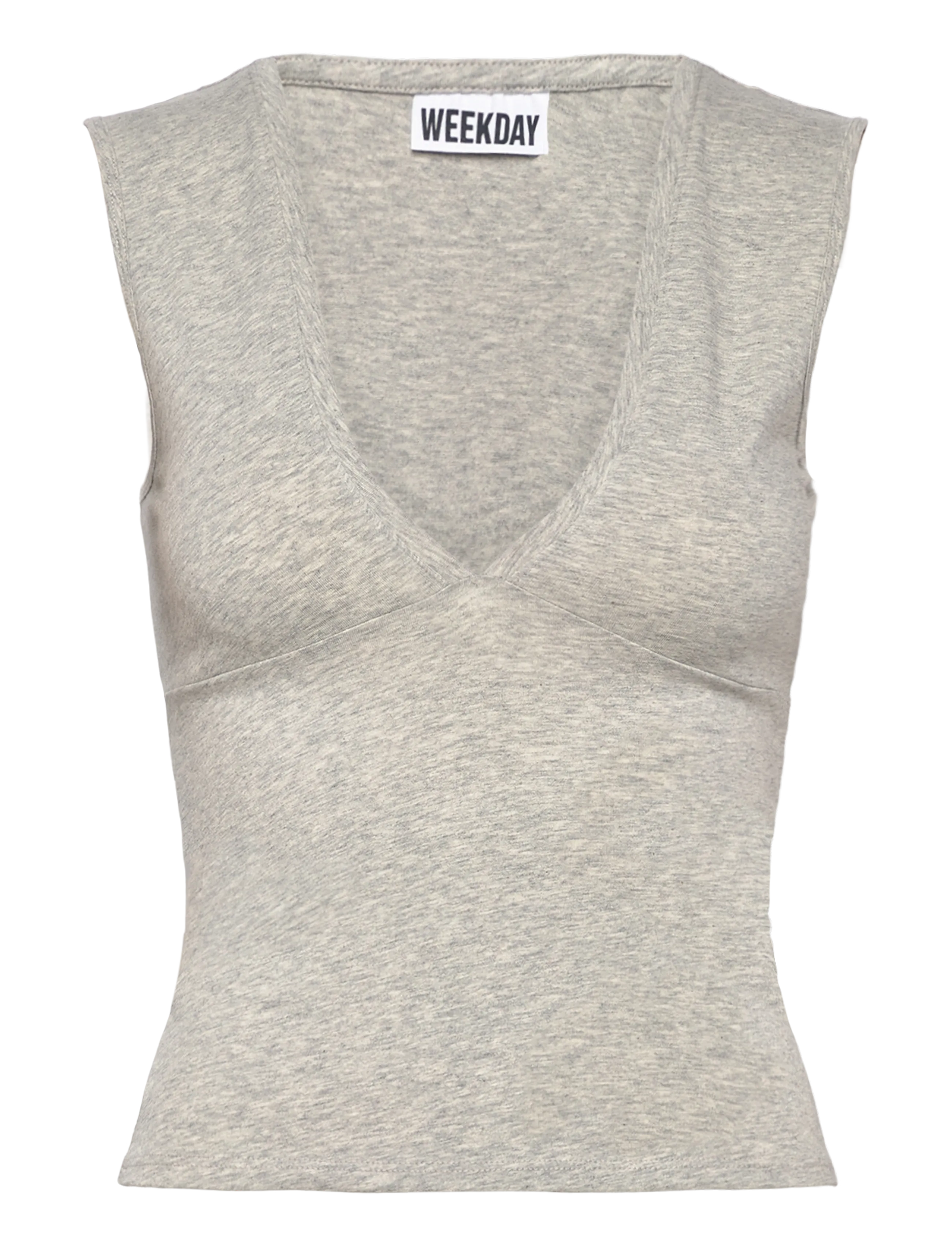 Weekday Fitted V-Neck Sleeveless Top - Nyheder - GREY MELANGE DUSTY L / grey