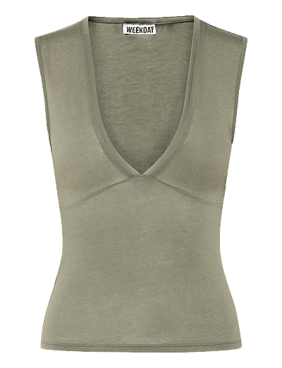 Weekday Fitted V-Neck Sleeveless Top - Varrukateta topid - KHAKI GREEN / khaki/green