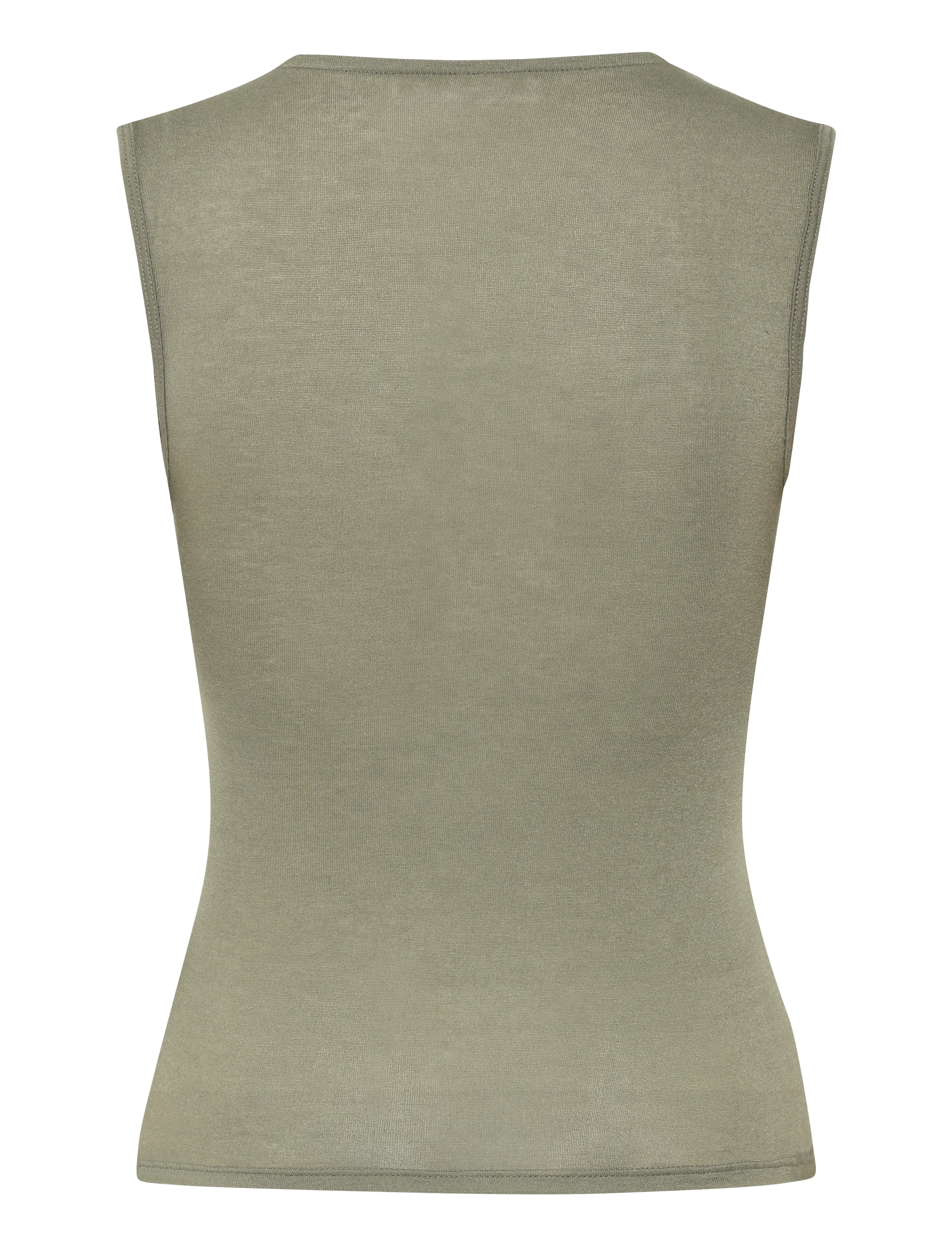 Weekday - Fitted V-Neck Sleeveless Top - linnen - khaki green - 1