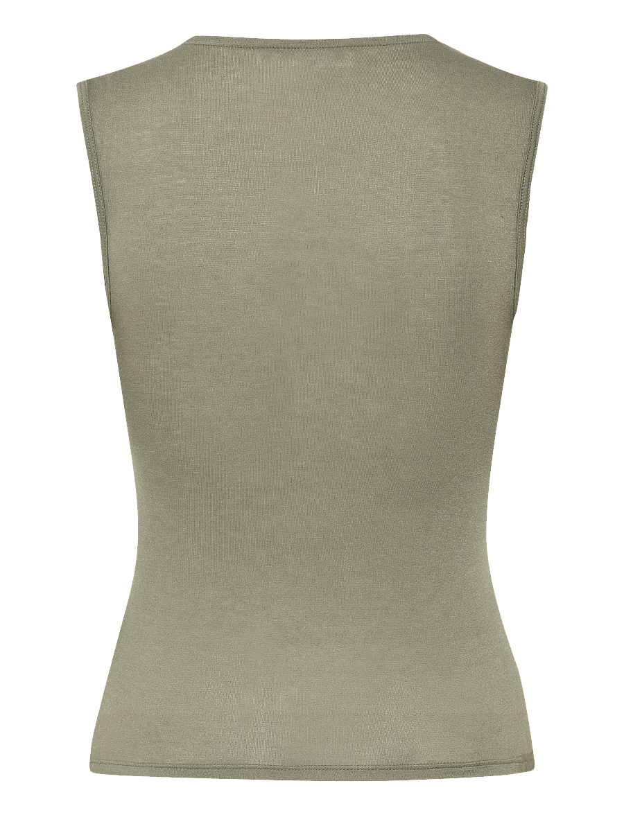Weekday - Fitted V-Neck Sleeveless Top - tanktops - khaki green - 1