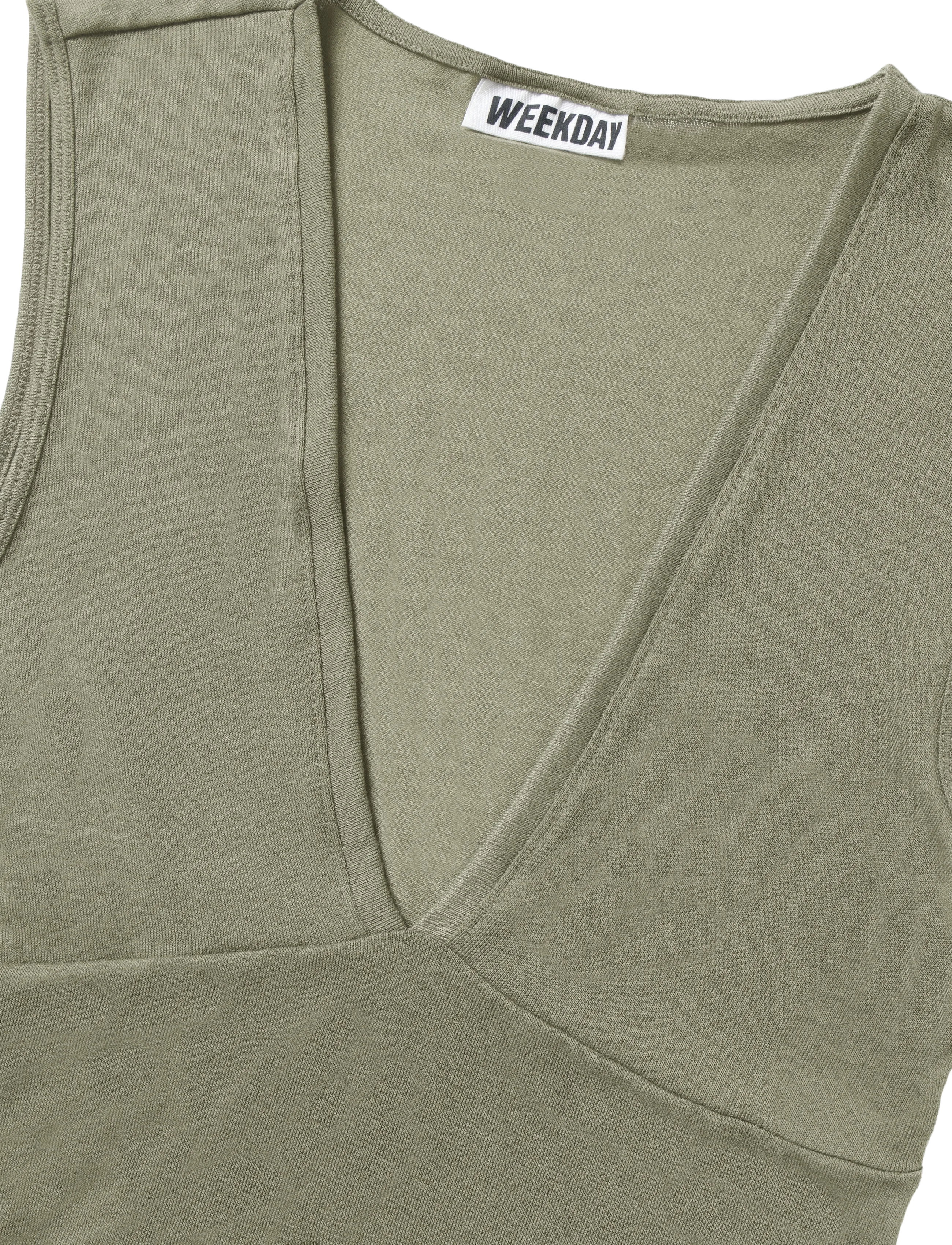 Weekday - Fitted V-Neck Sleeveless Top - linnen - khaki green - 2