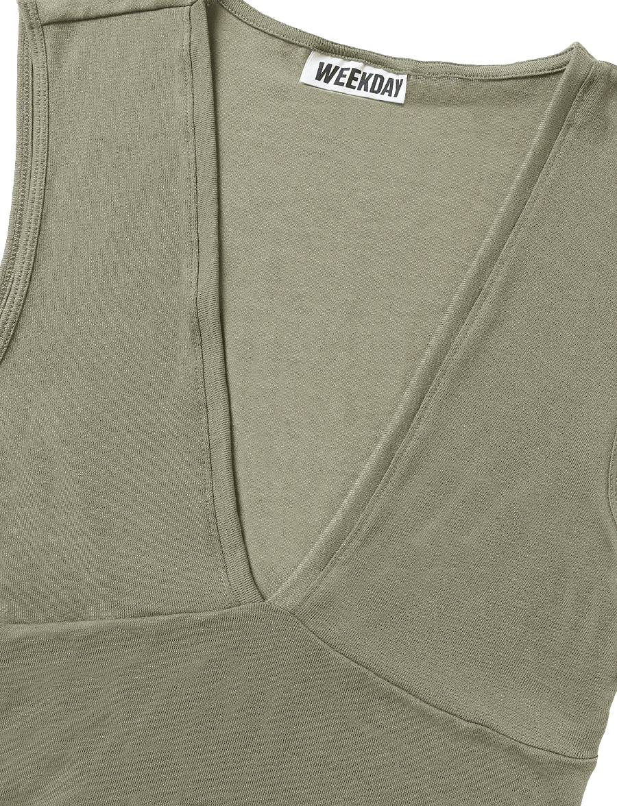 Weekday - Fitted V-Neck Sleeveless Top - tanktops - khaki green - 2