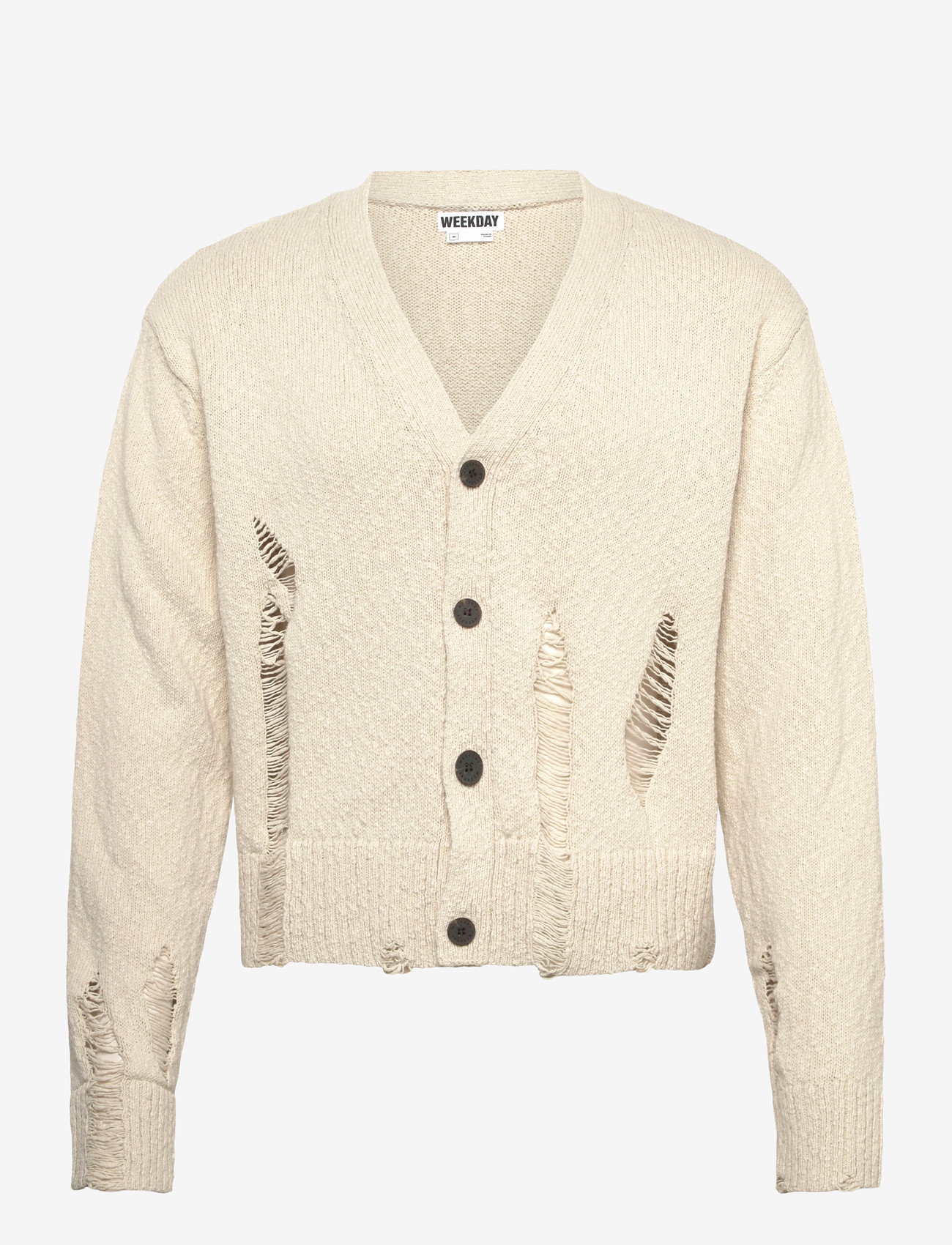 Weekday - Boxy Distressed Knitted Cardigan - cardigans - mole dusty light - 0