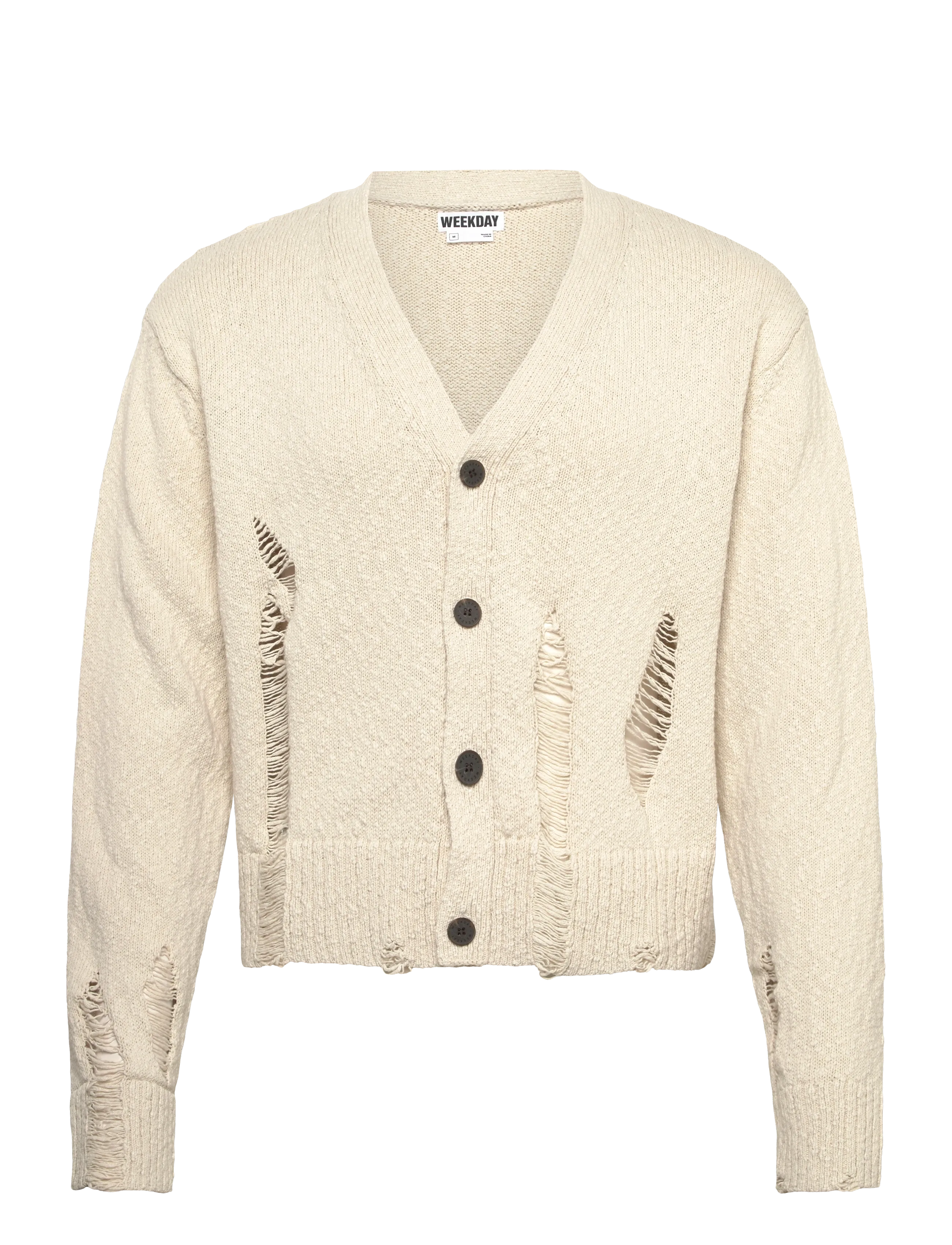 Weekday Boxy Distressed Knitted Cardigan - Cardigans - MOLE DUSTY LIGHT / beige