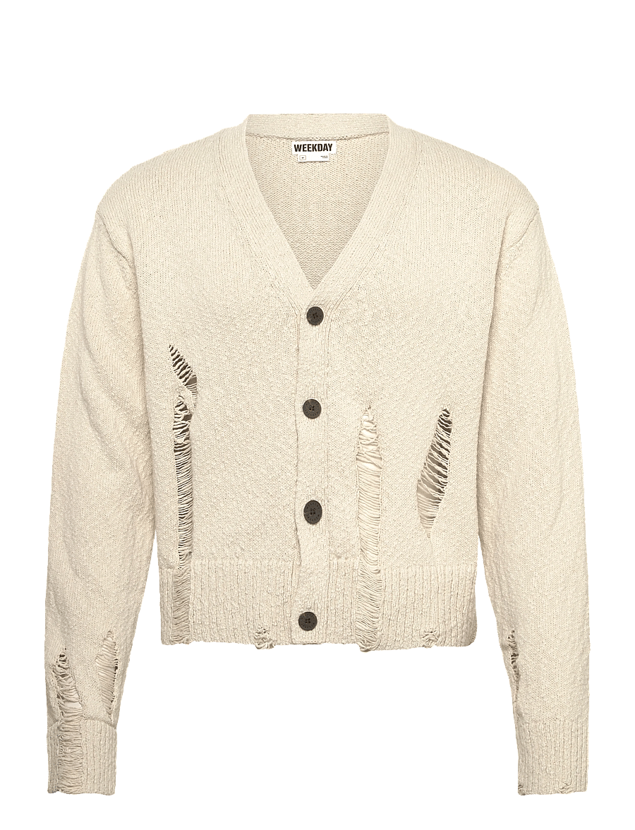 Weekday - Boxy Distressed Knitted Cardigan - strickjacken - mole dusty light - 0