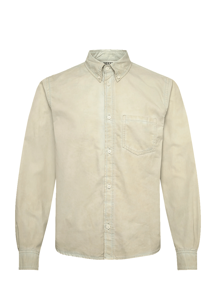 Weekday - Long-Sleeved Cotton Shirt - oxford shirts - dusty light mole cold dye - 0
