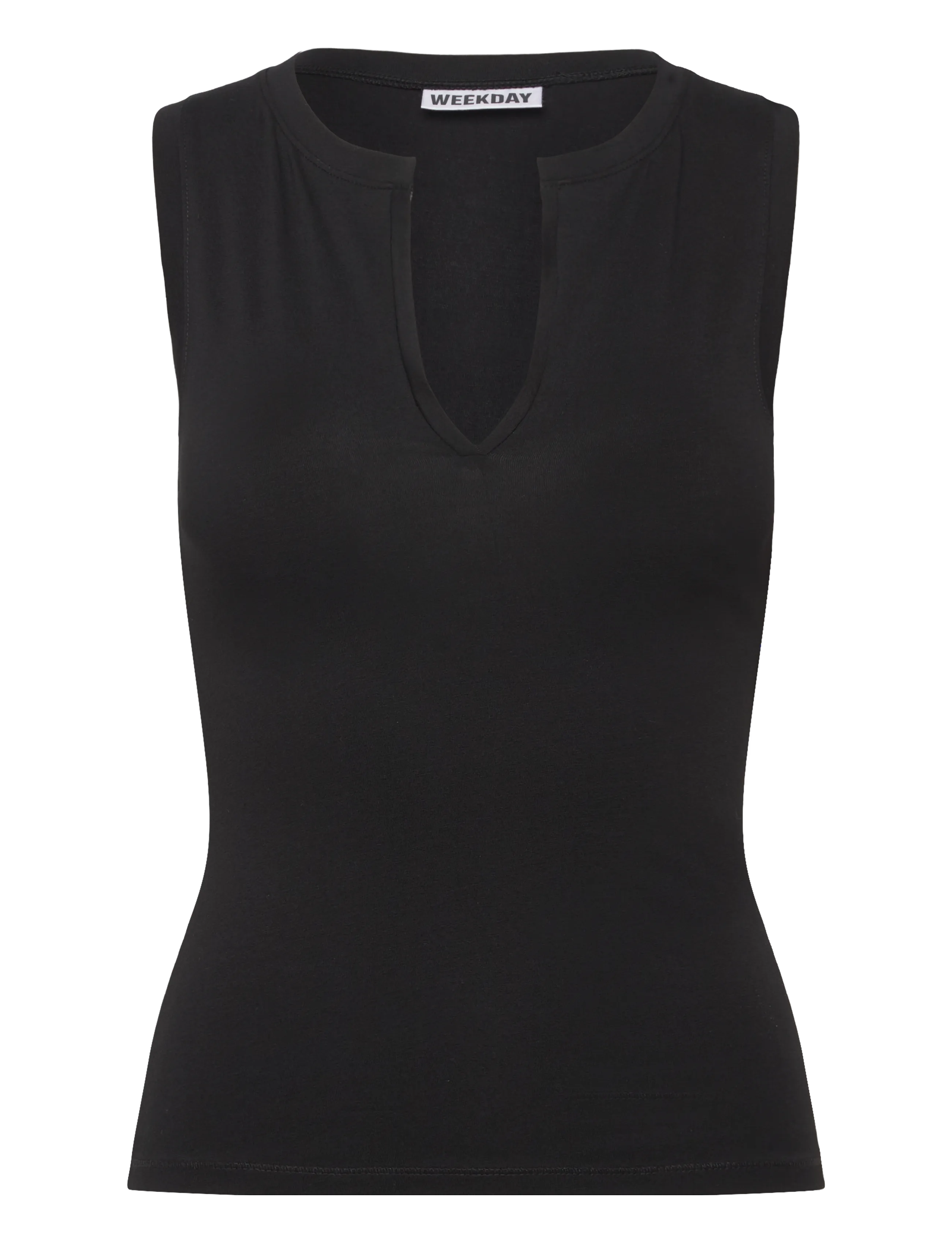 Weekday Slim V-neck Sleeveless Top - Weekday - BLACK / black