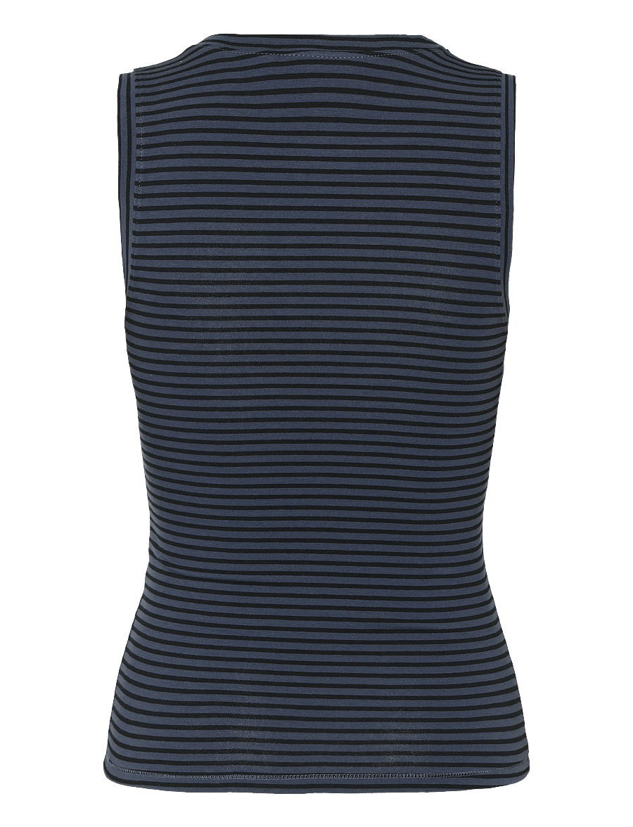 Weekday - Slim V-neck Sleeveless Top - linnen - blue stripe - 1