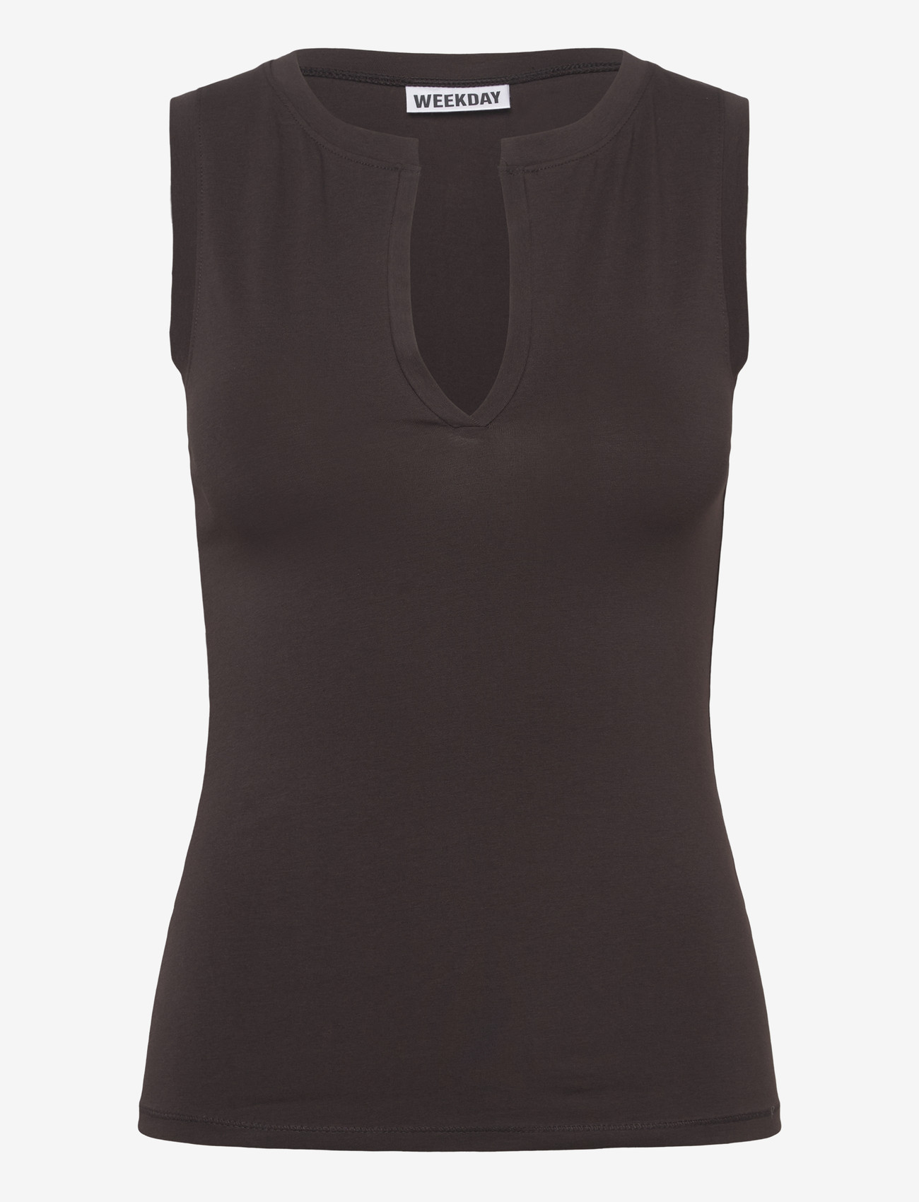 Weekday - Slim V-neck Sleeveless Top - Ärmellose tops - dark brown - 0