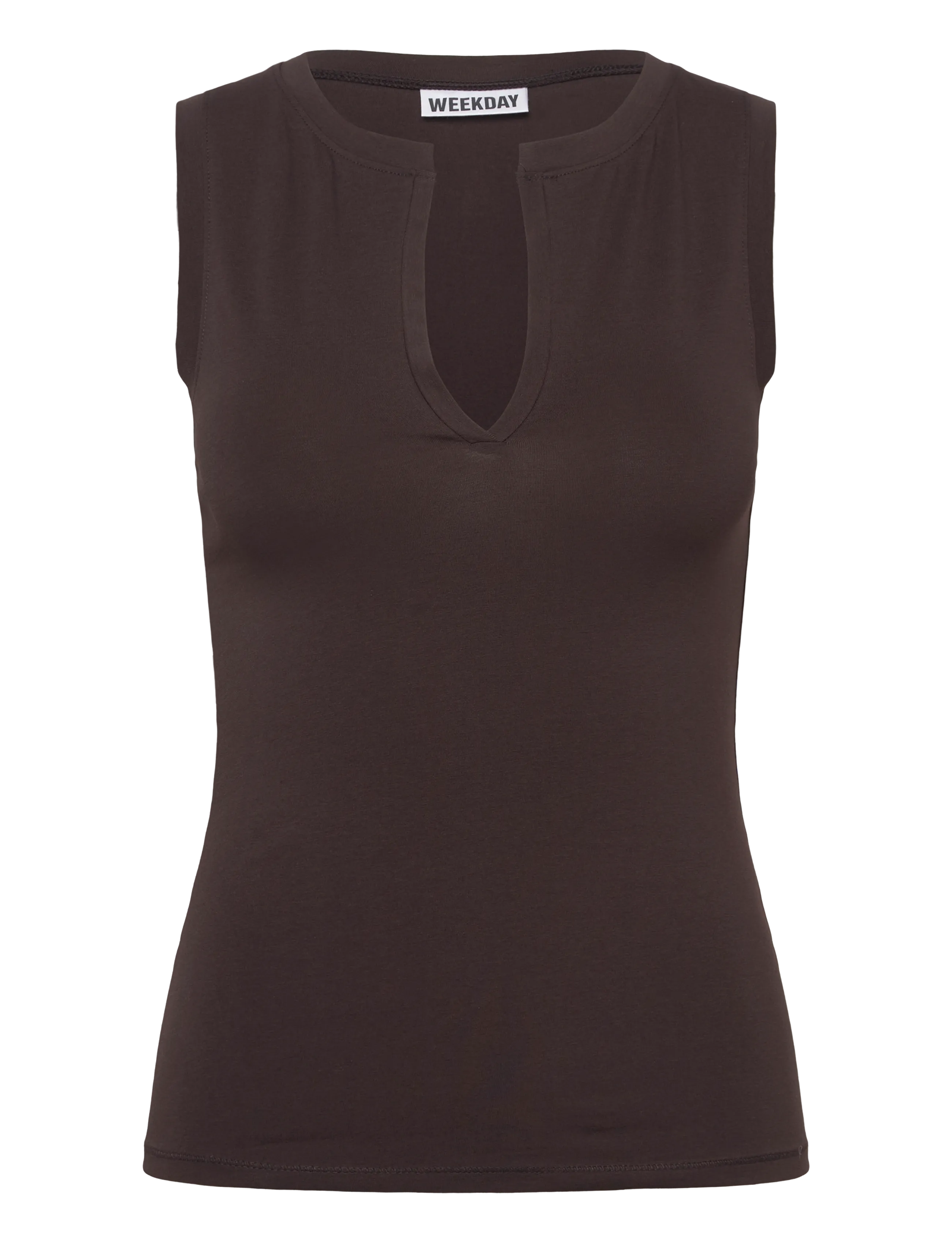 Weekday Slim V-neck Sleeveless Top - Weekday - DARK BROWN / brown