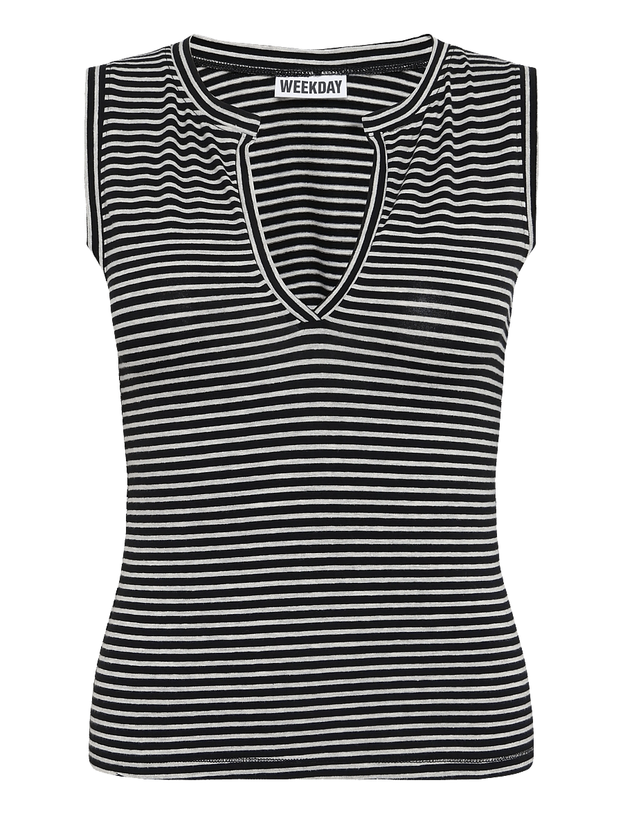 Weekday - Slim V-neck Sleeveless Top - Ärmellose tops - grey stripe - 0