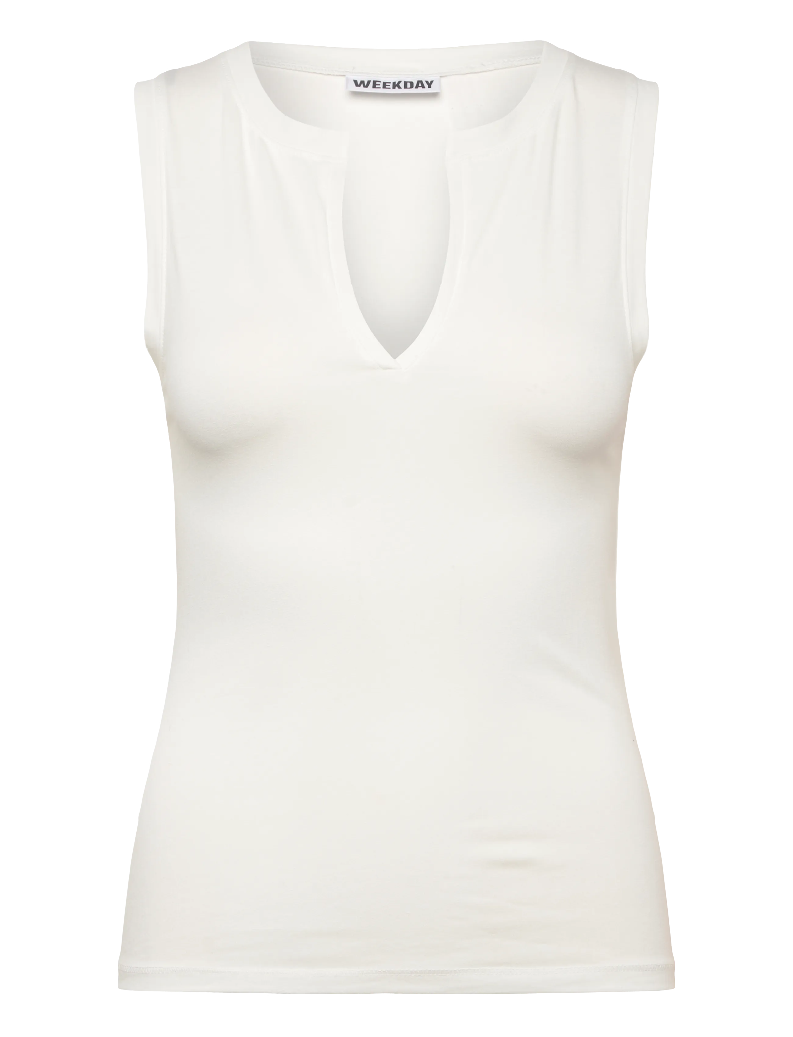 Weekday Slim V-neck Sleeveless Top - Weekday - OFF WHITE / white