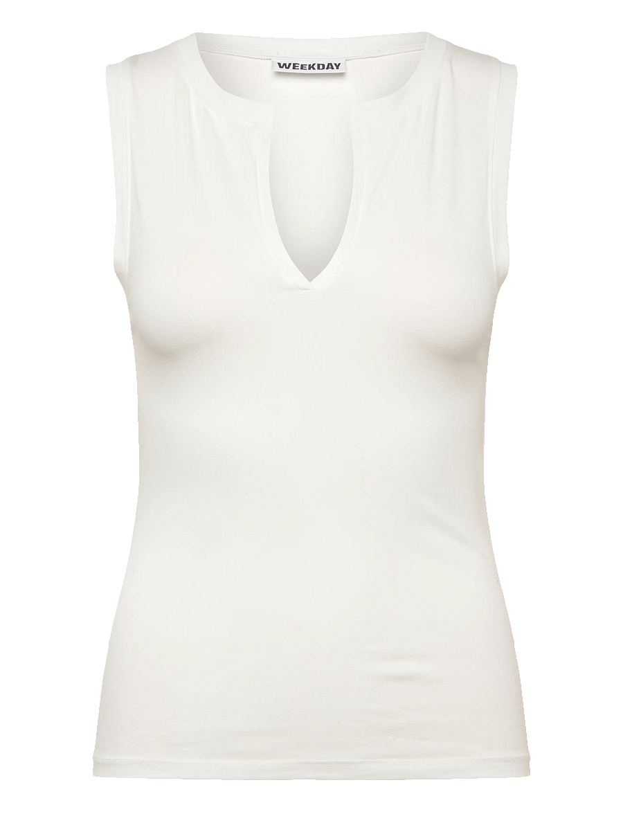 Weekday - Slim V-neck Sleeveless Top - tanktops - off white - 0