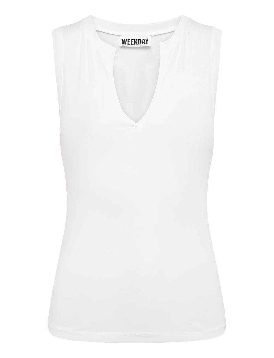 Weekday - Slim V-neck Sleeveless Top - varrukateta topid - white - 0