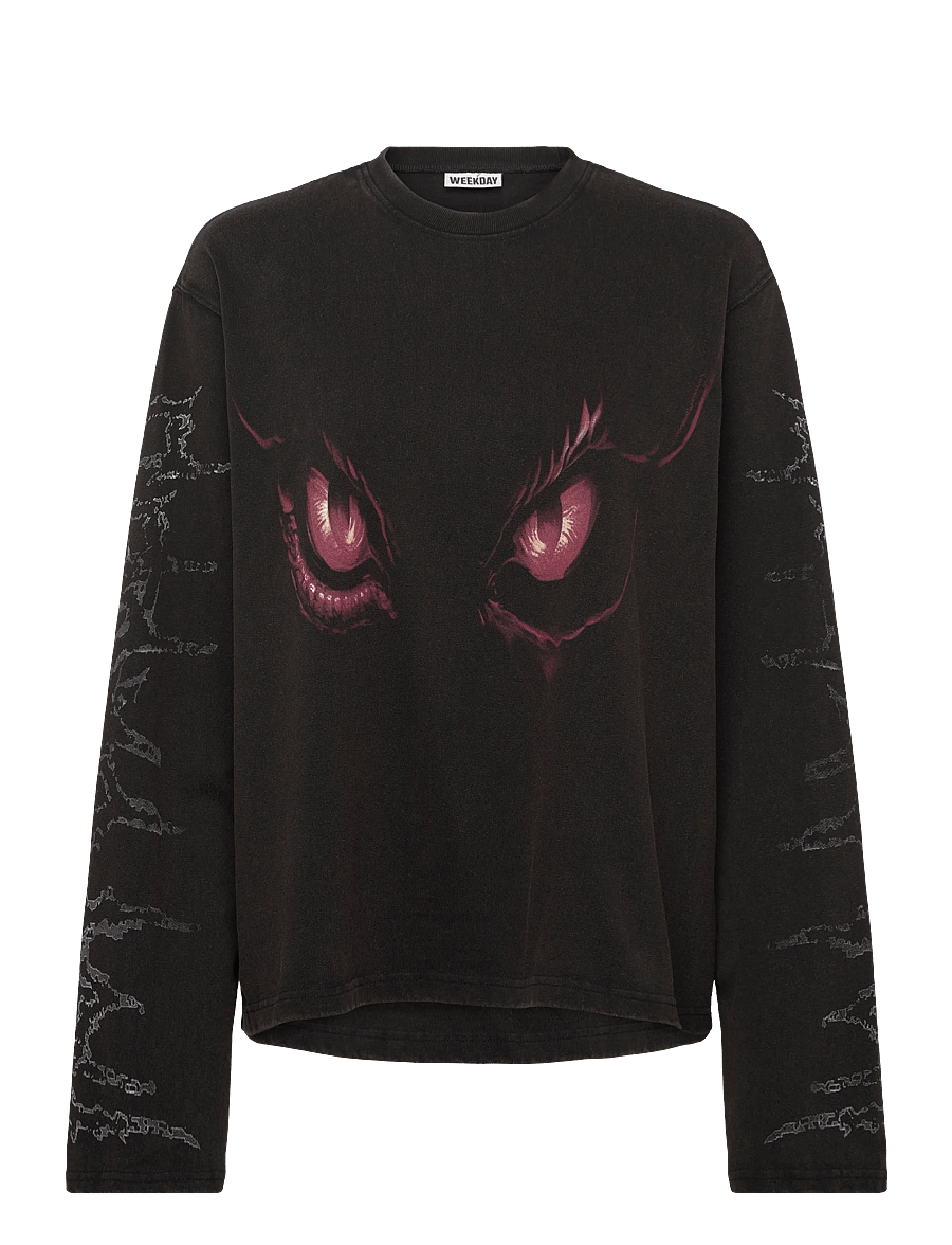 Weekday - Printed Long Sleveeved T-shirt - long-sleeved tops - black dark - 0
