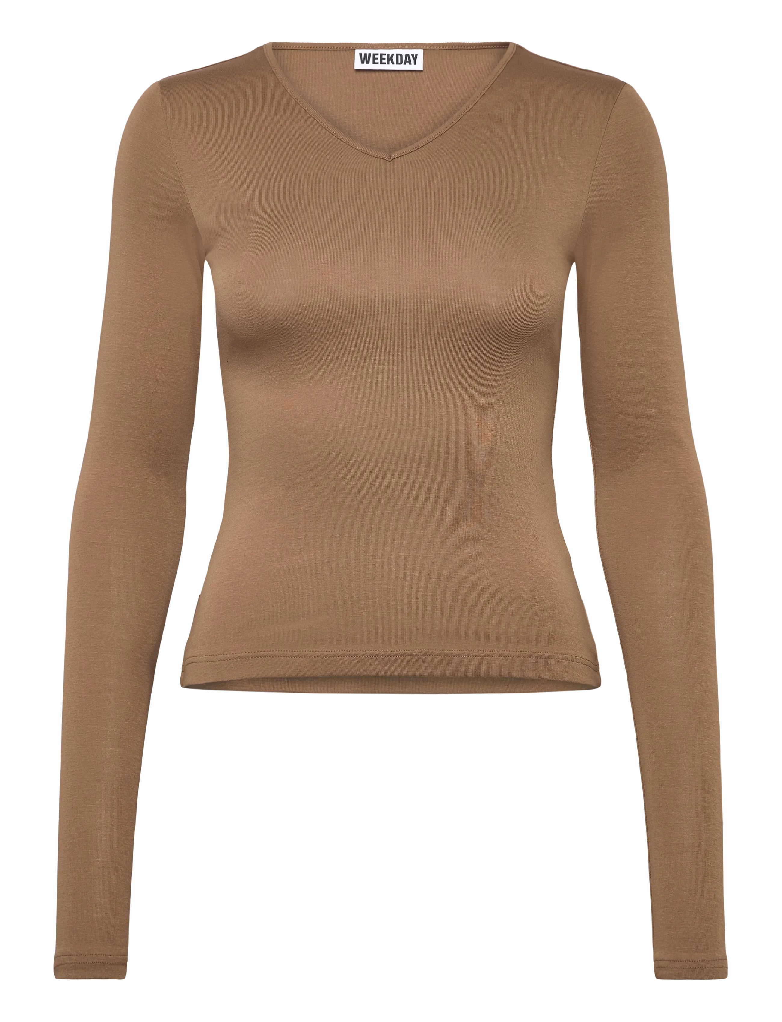 Weekday V Neck Long Sleeve Top, L, T-shirts & Oberteile, Braun - Long-sleeved, Frauen